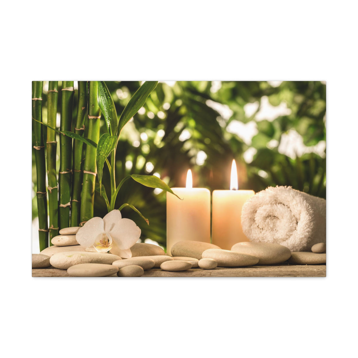 Green Bamboo Leaves Forest Floral Nature Photography Canvas Wall Art for Home Decor Ready-to-Hang-Express Your Love Gifts