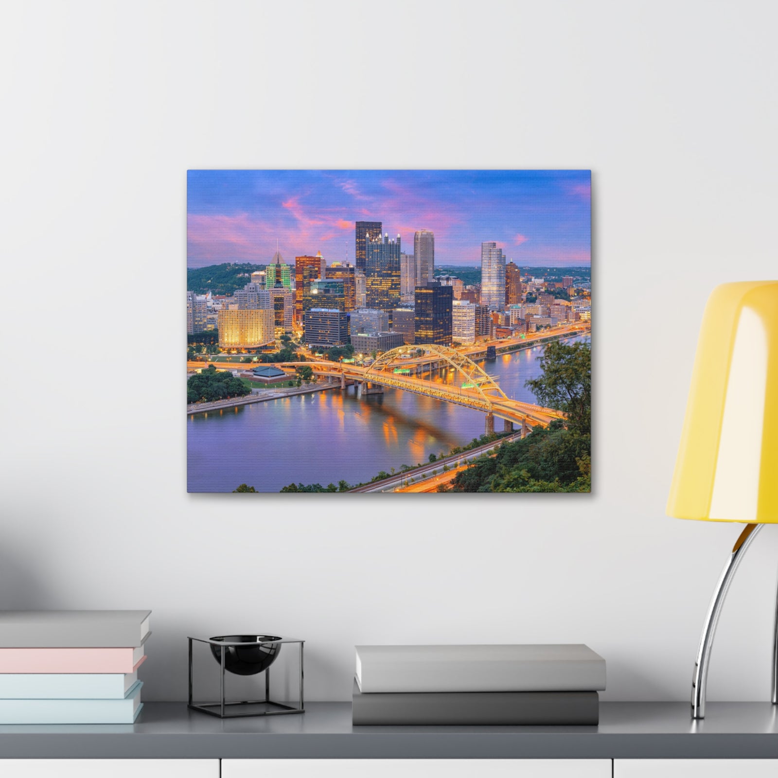 Pittsburgh Night Skyline Canvas Artwork High-Quality Breathtaking Stunning Cityscape for Home Decor Ready to Hang-Express Your Love Gifts