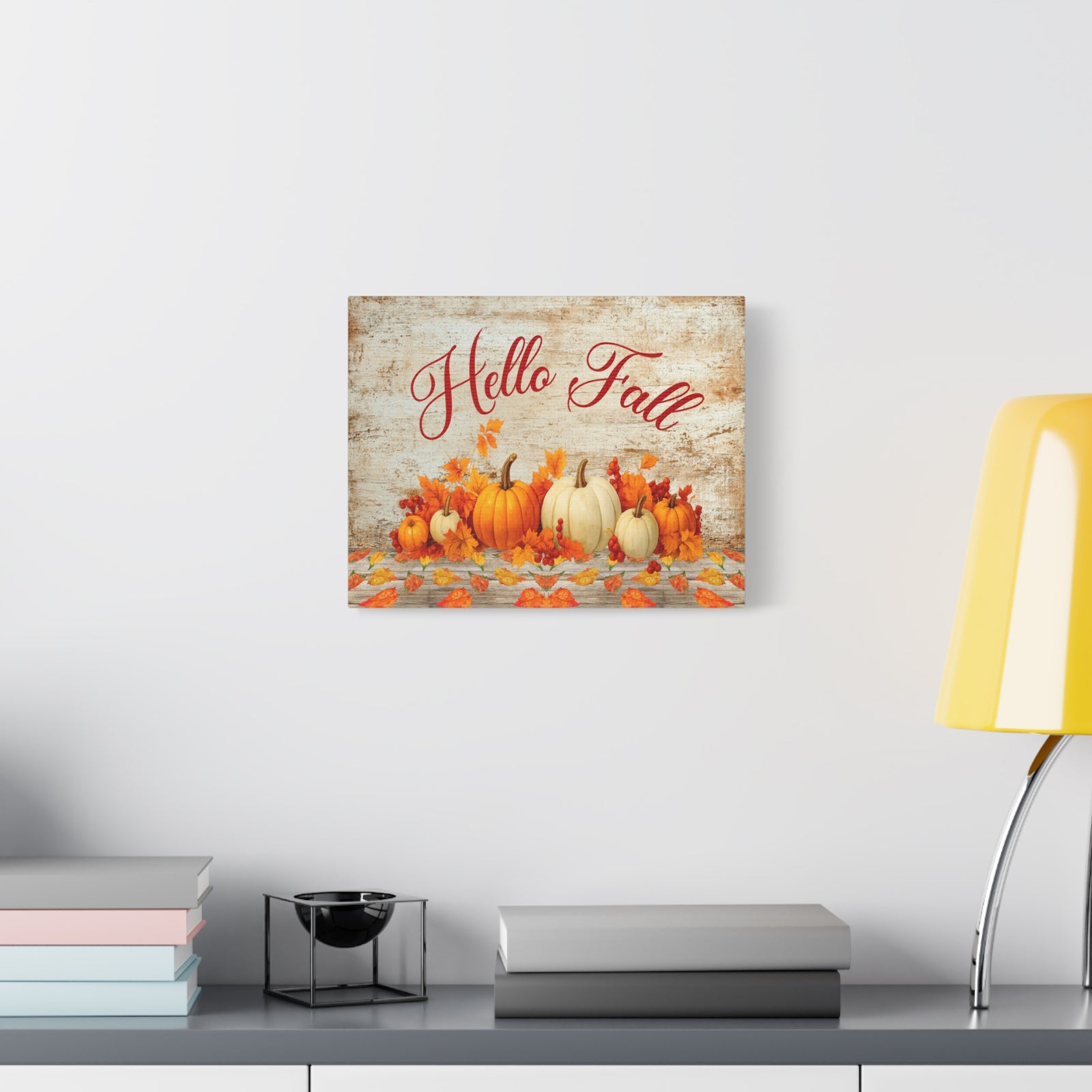 Hello Fall Pumpkin Canvas Wall Art – Rustic Autumn Farmhouse Decor-Express Your Love Gifts