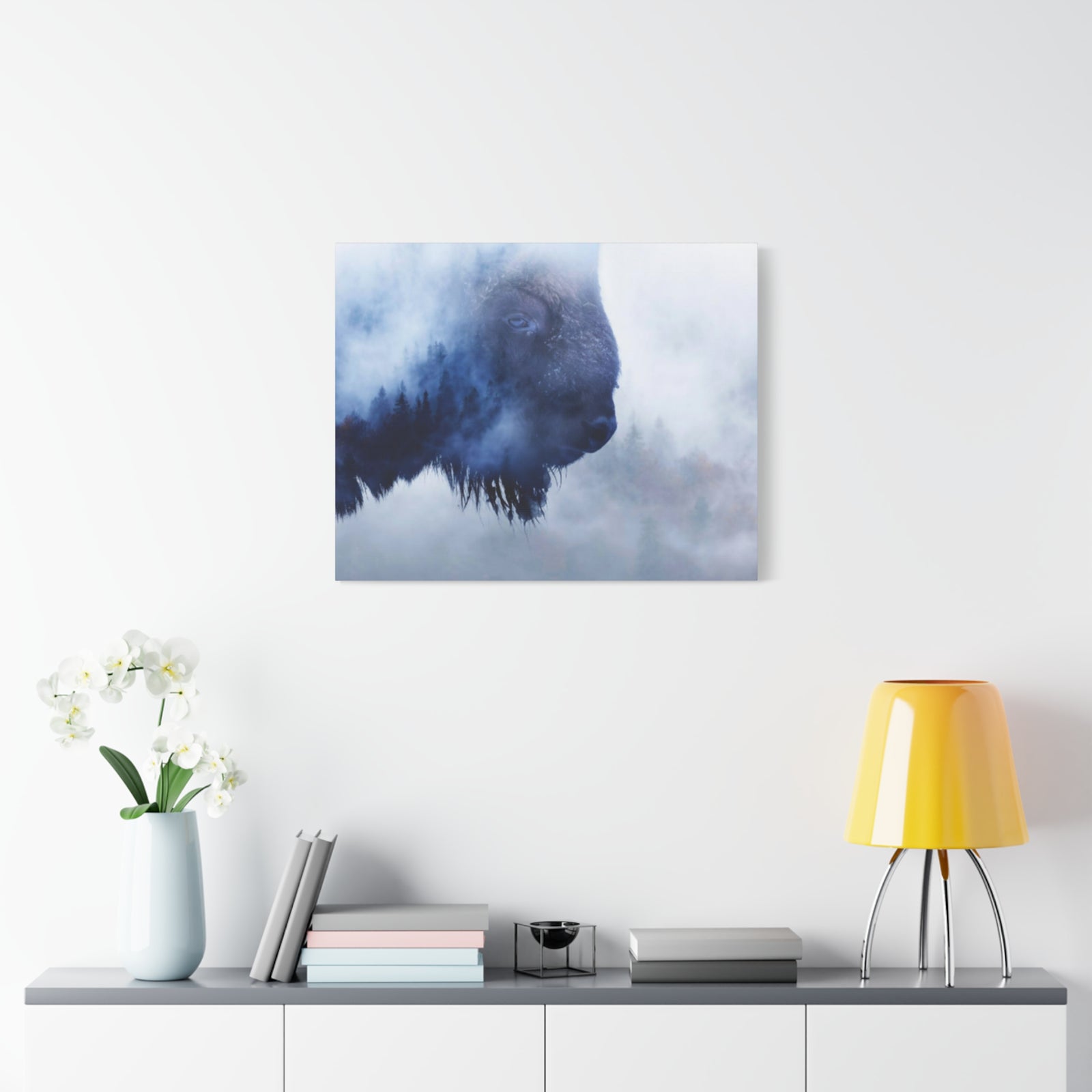 Wild Bison And A Pine Forest Buffalo Art Canvas Wall Art for Home Decor Ready-to-Hang-Express Your Love Gifts