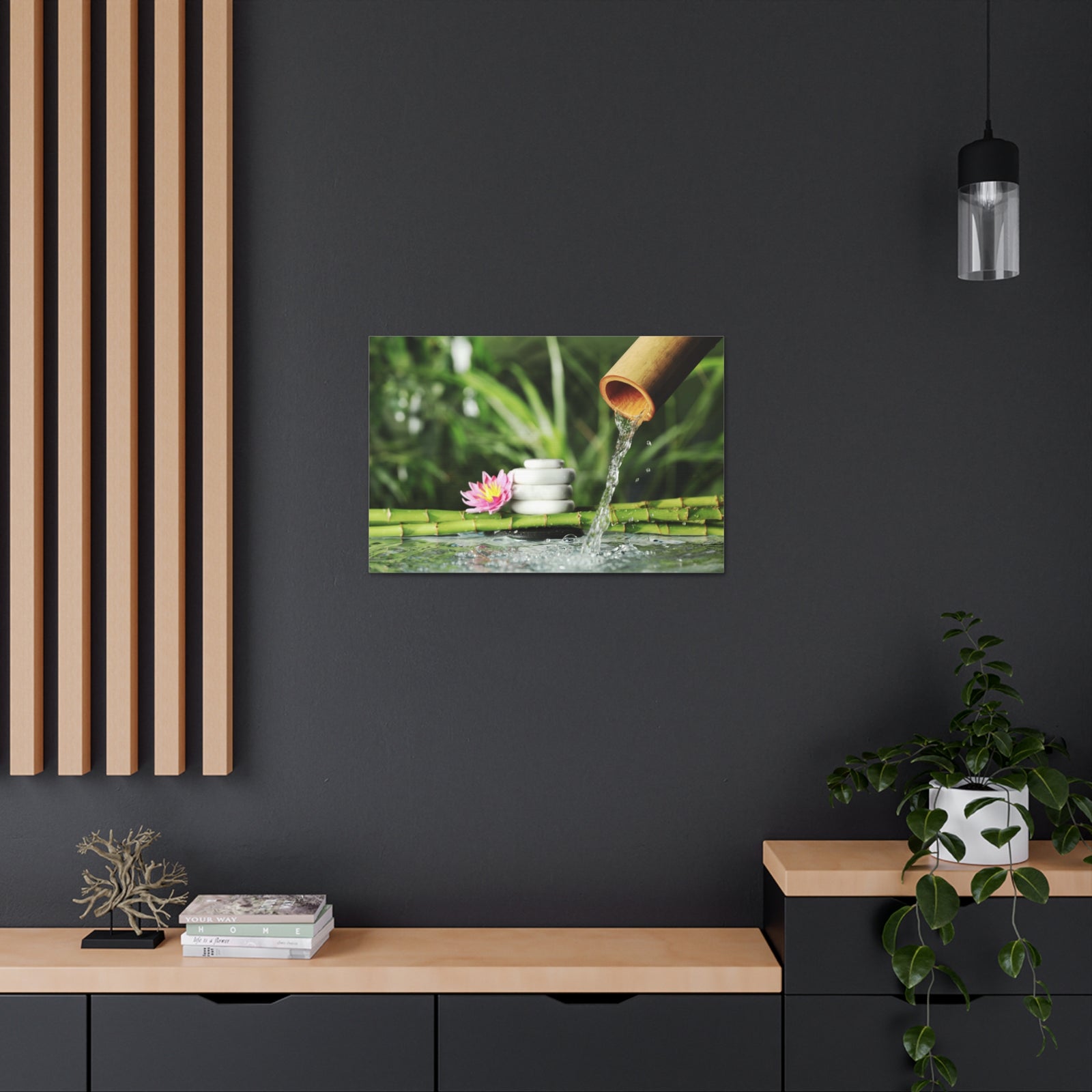 Flower and Bamboo Fountain Forest Floral Nature Photography Canvas Wall Art for Home Decor Ready-to-Hang-Express Your Love Gifts