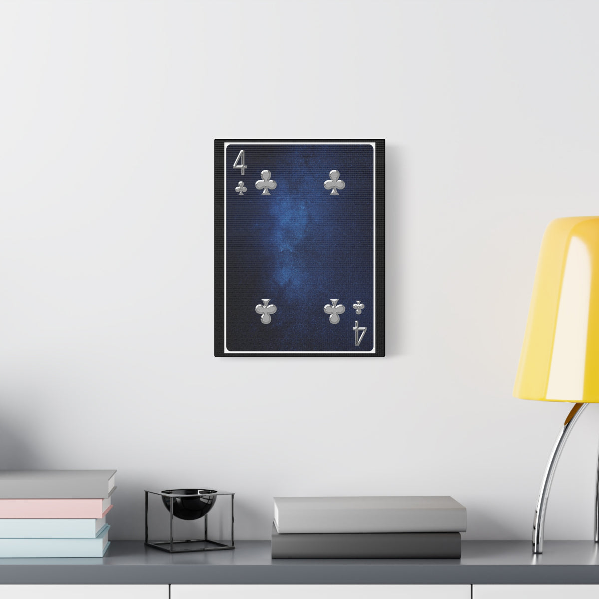 Four Of Clubs Space Background Playing Card Canvas Wall Art for Home Decor Ready-to-Hang-Express Your Love Gifts