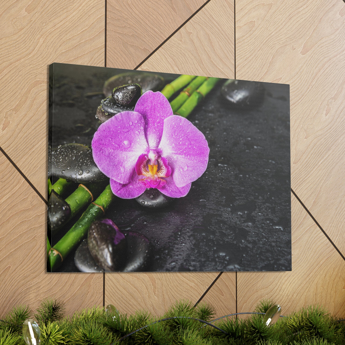 Pink Orchid and Stone Forest Floral Nature Photography Canvas Wall Art for Home Decor Ready-to-Hang-Express Your Love Gifts