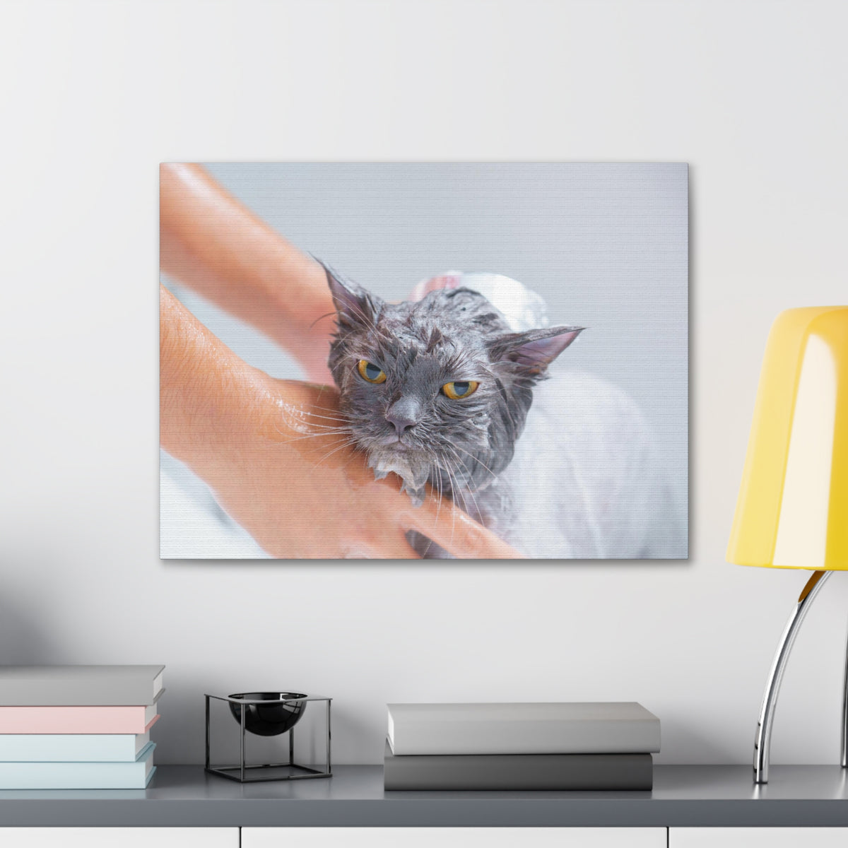 Cute Persian Cat Bath Canvas Wall Art for Home Decor Ready-to-Hang-Express Your Love Gifts
