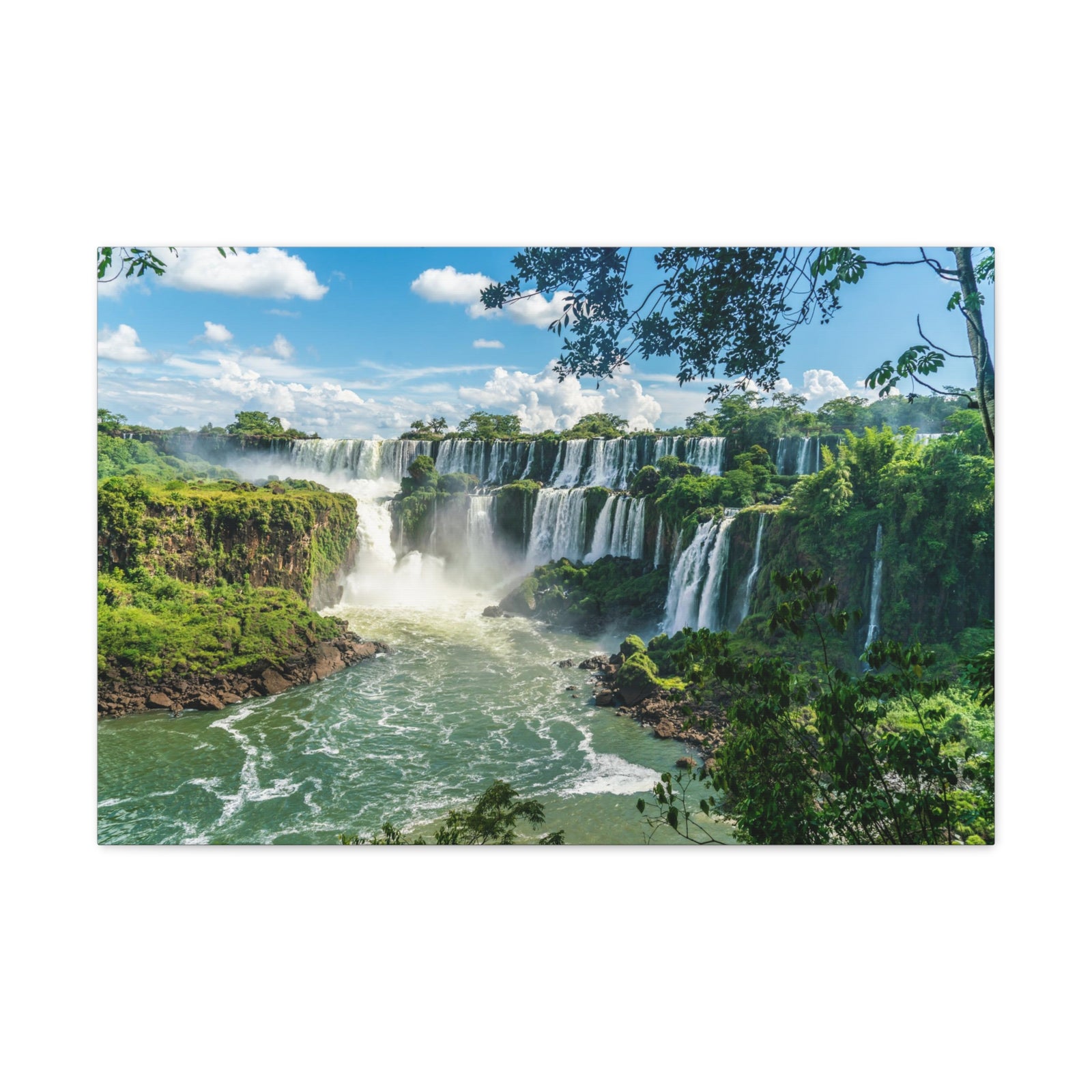 Green Jungle Cascading Waterfall Nature Wilderness Photography Canvas Wall Art for Home Decor Ready-to-Hang-Express Your Love Gifts