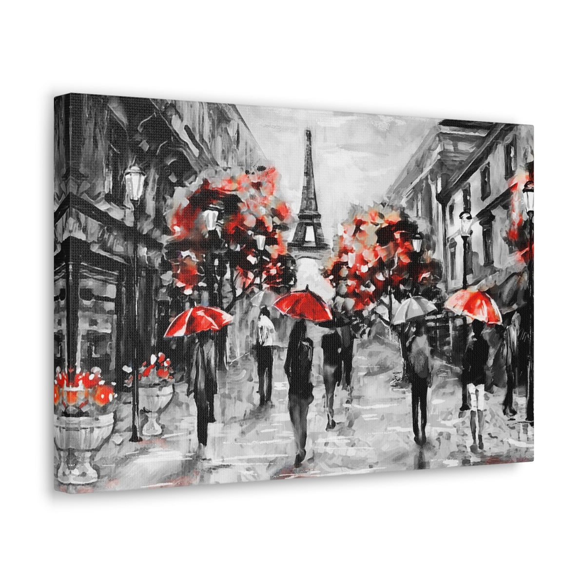 Eiffel Tower Street View Umbrella Paris France Canvas Artwork High-Quality Breathtaking French City for Home Decor Ready to Hang-Express Your Love Gifts