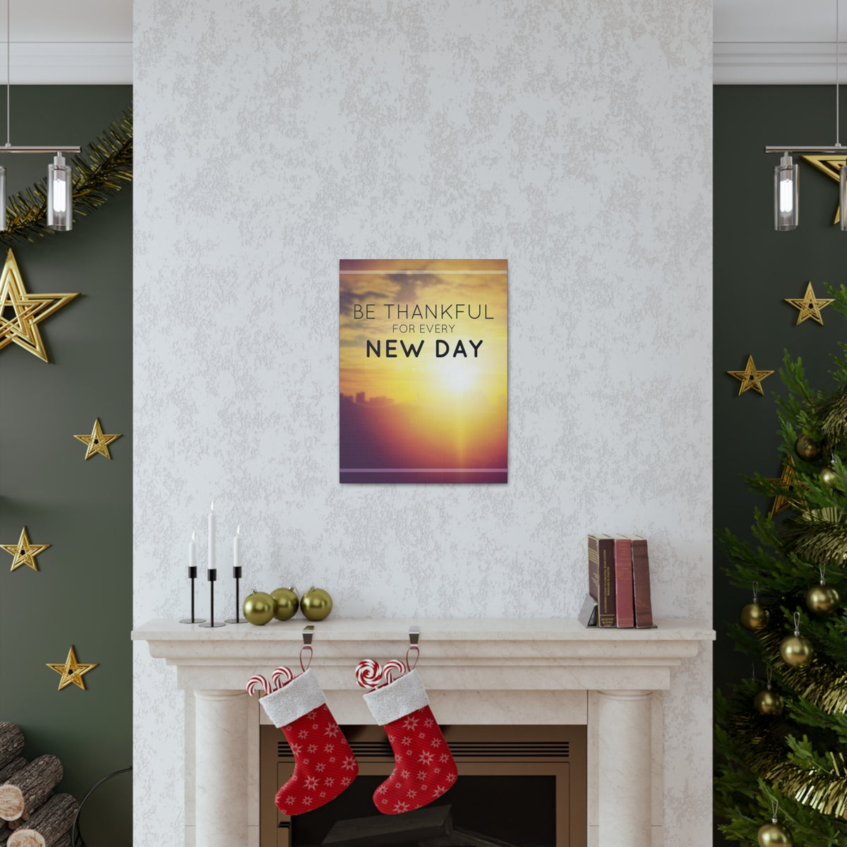 Inspirational Quote Canvas Be Thankful For Every New Day Motivational Print Ready to Hang Artwork-Express Your Love Gifts