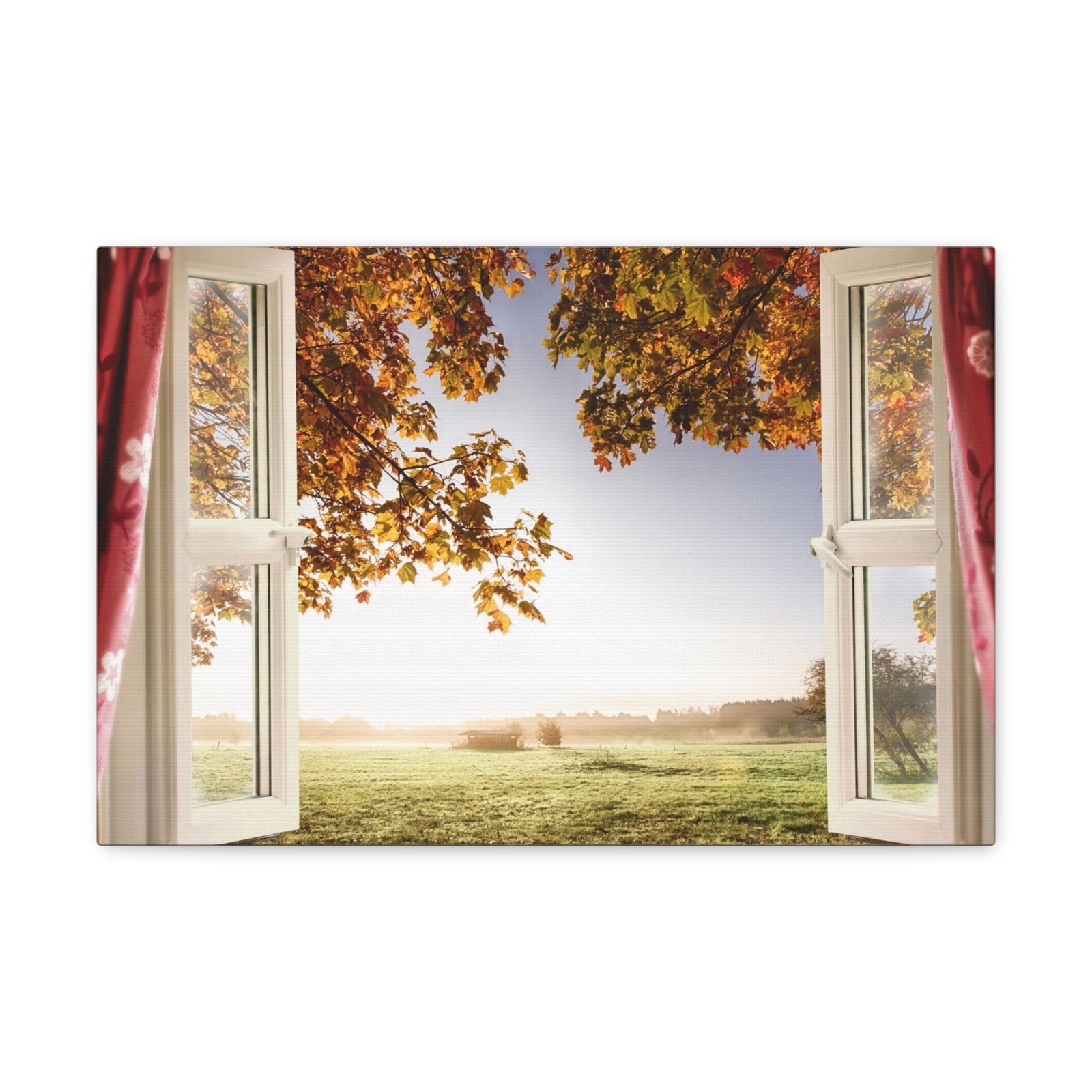 Canvas Print Wall Art Window Autumn Tree View Nature Photography Realism Scenic Landscape Colorful Multicolor for Home Decor Ready to Hang-Express Your Love Gifts