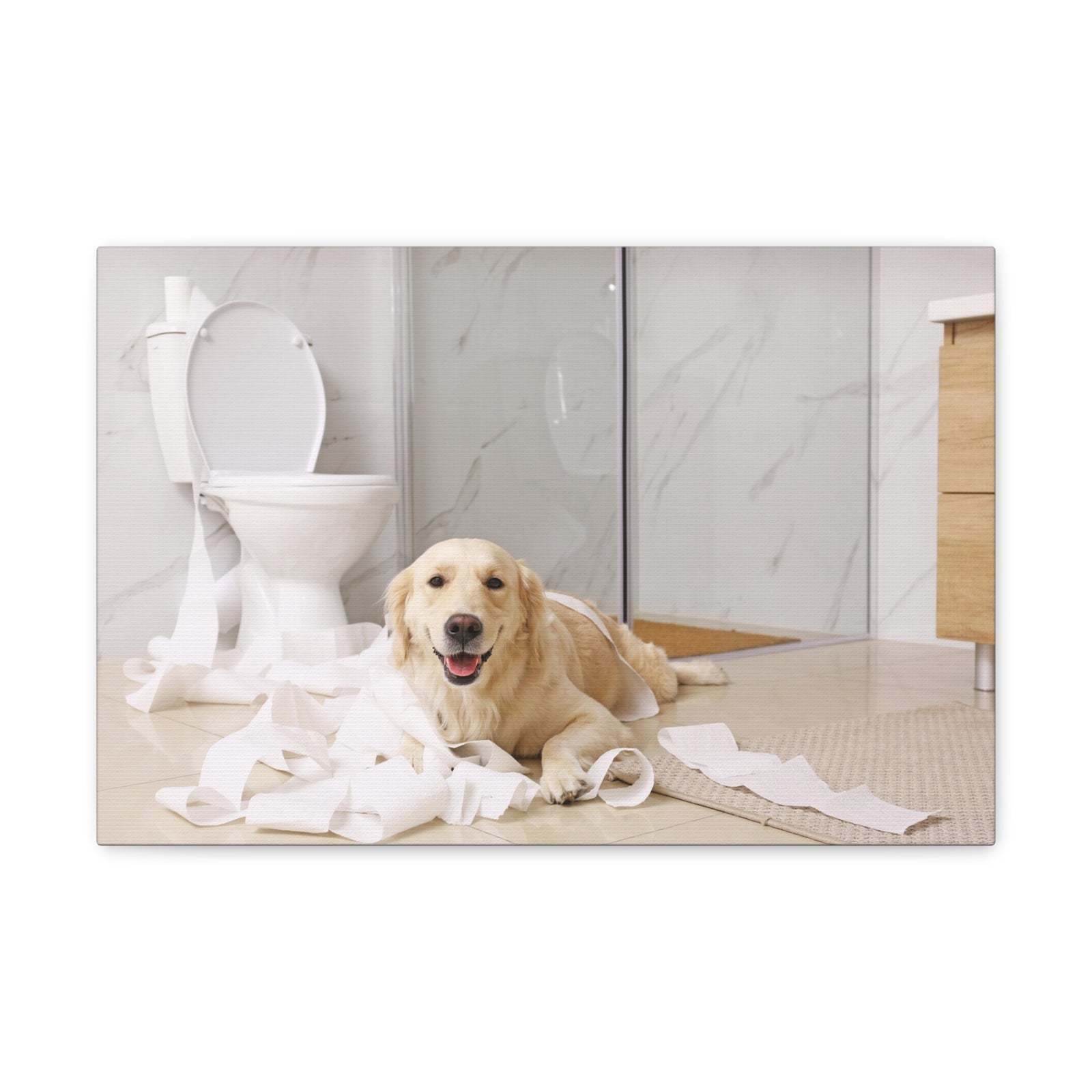 Cute Golden Labrador Retriever Playing On Toilet Funny Canvas Wall Art for Home Decor Ready-to-Hand-Express Your Love Gifts