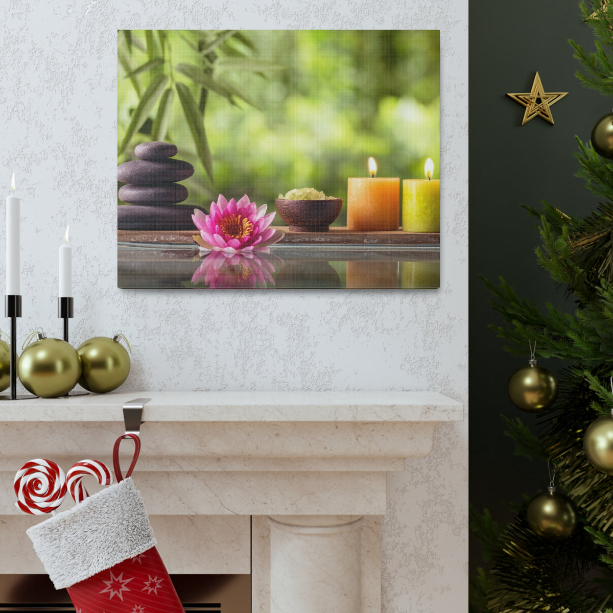 Zen Stone and Salt Forest Floral Nature Photography Canvas Wall Art for Home Decor Ready-to-Hang-Express Your Love Gifts