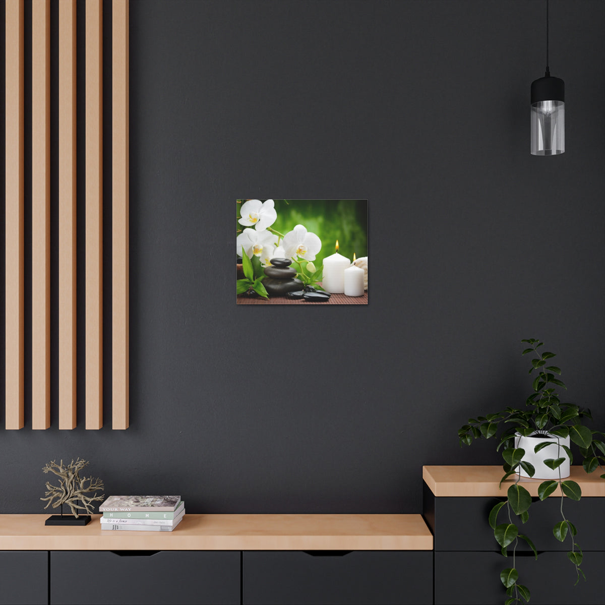 Zen Basalt Stones Forest Floral Nature Photography Canvas Wall Art for Home Decor Ready-to-Hang-Express Your Love Gifts