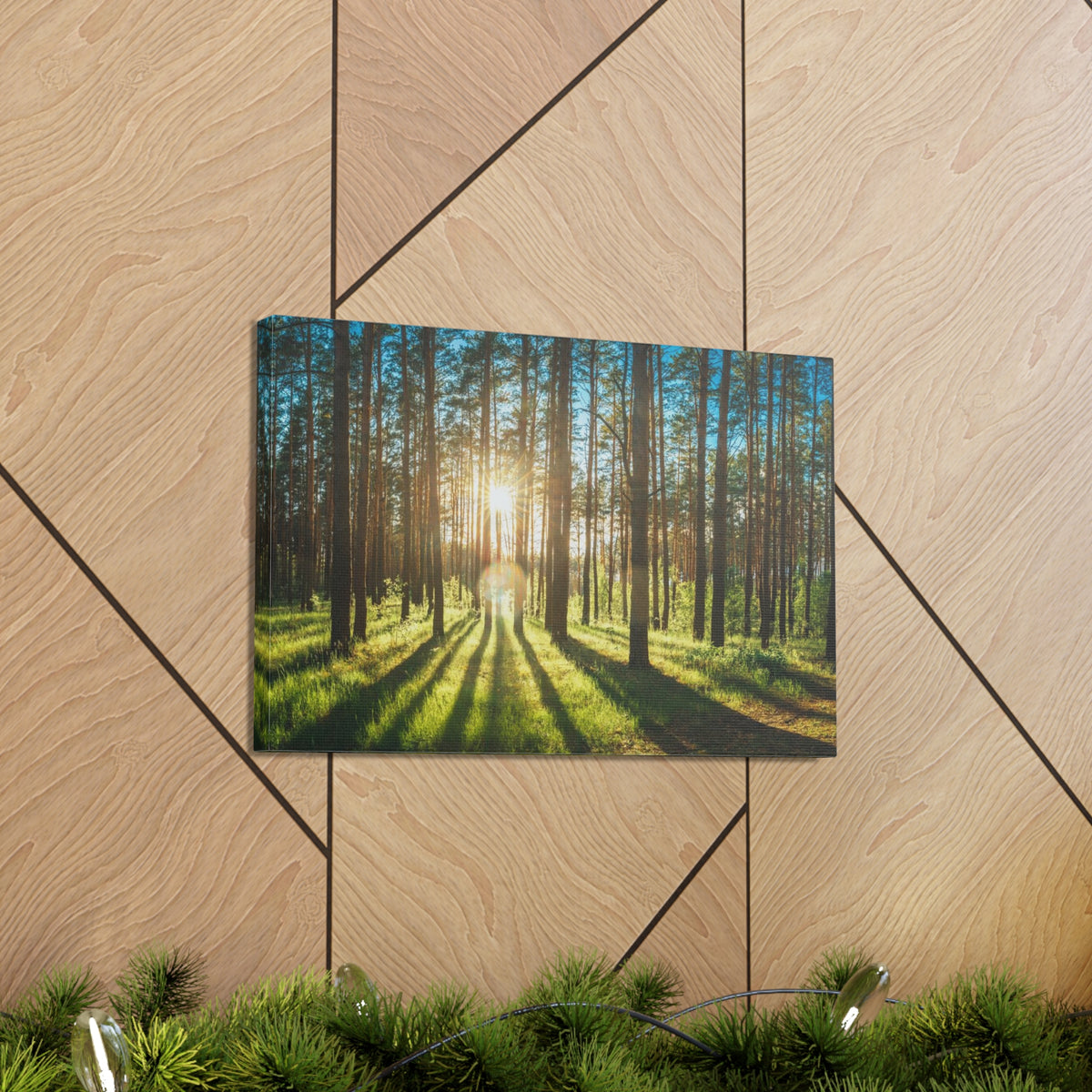 Forest Green Sunrise Nature Wilderness Photography Canvas Wall Art for Home Decor Ready-to-Hang-Express Your Love Gifts