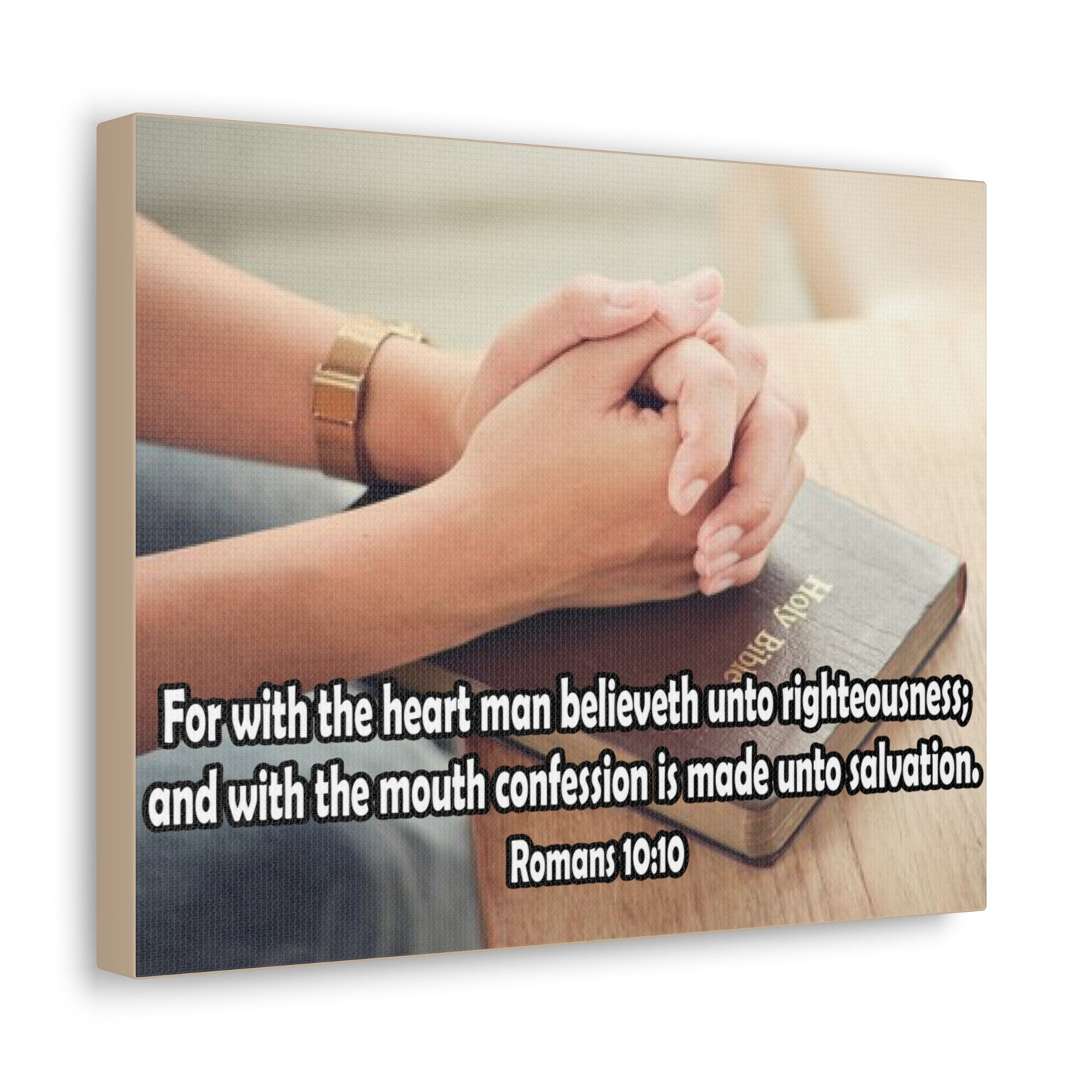 Bible Verse Canvas Convention is Unto Romans 10:10 Christian Home Décor Wall Art Scripture Ready to Hang Faith Print-Express Your Love Gifts