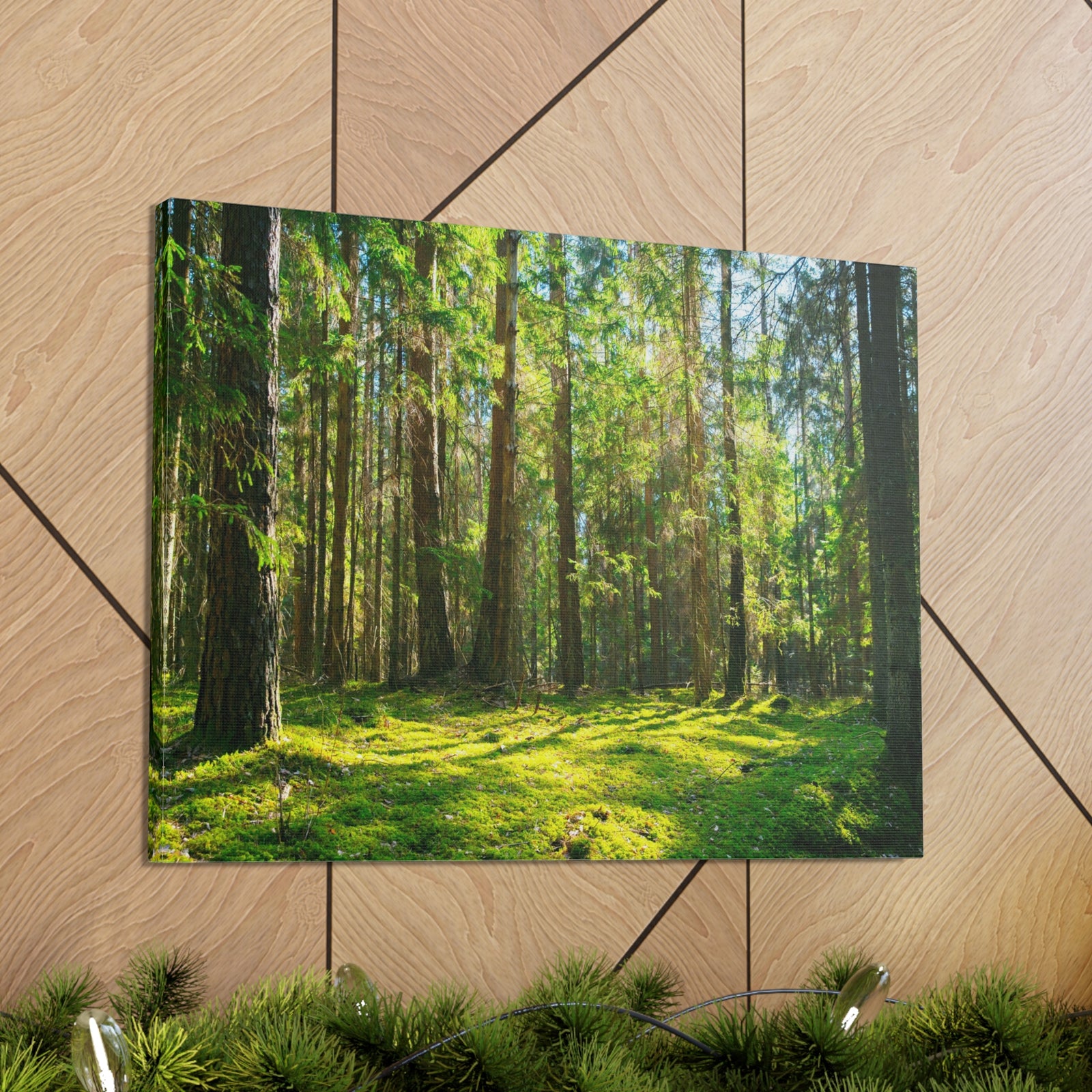 Sunlight Green Forest Tree Nature Wilderness Photography Canvas Wall Art for Home Decor Ready-to-Hang-Express Your Love Gifts