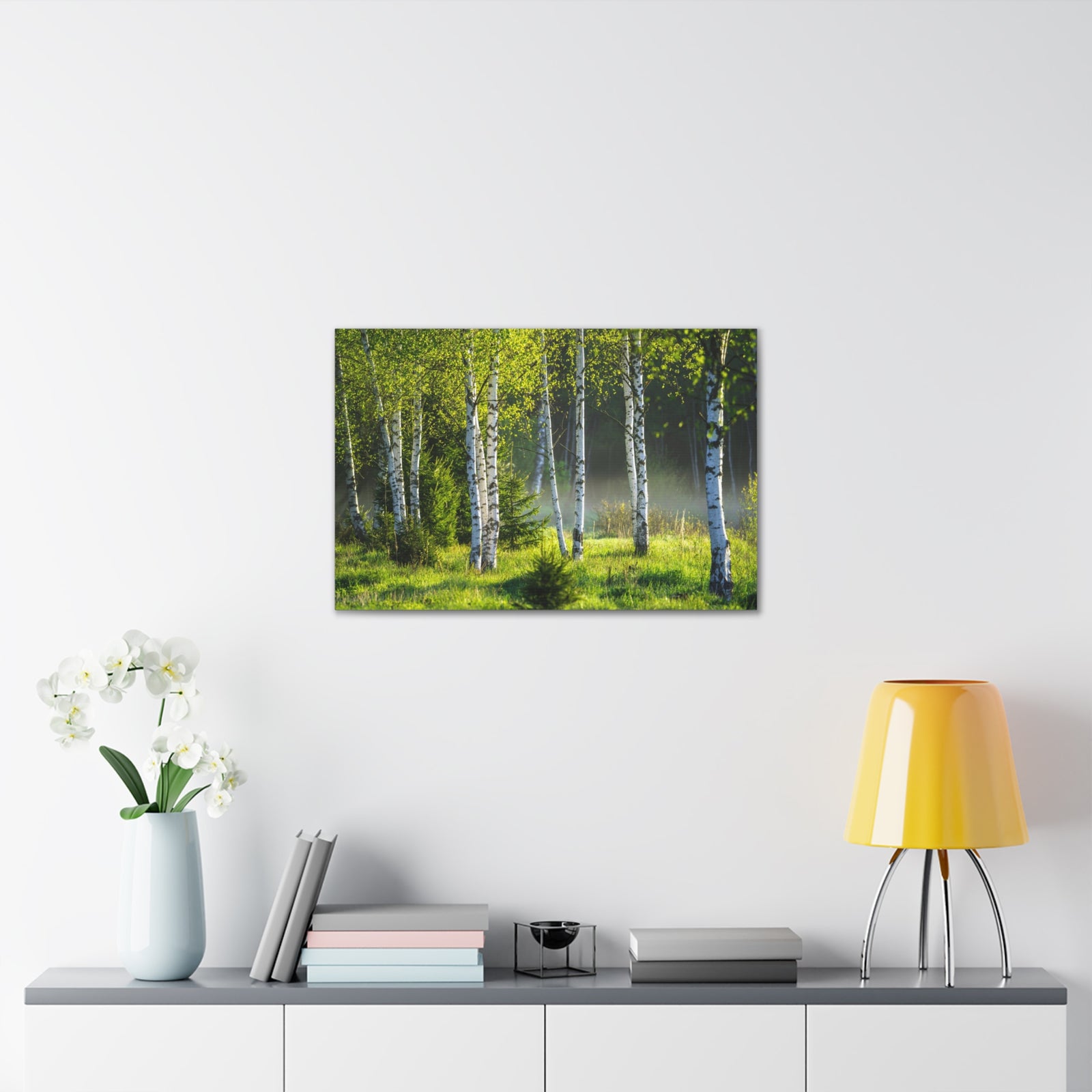White Birch Trees in Green Forest Nature Wilderness Photography Canvas Wall Art for Home Decor Ready-to-Hang-Express Your Love Gifts