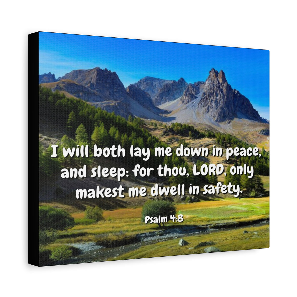 Scripture Canvas Dwell In Safety Psalms 4:8 Christian Wall Art Bible Verse Print Ready to Hang-Express Your Love Gifts