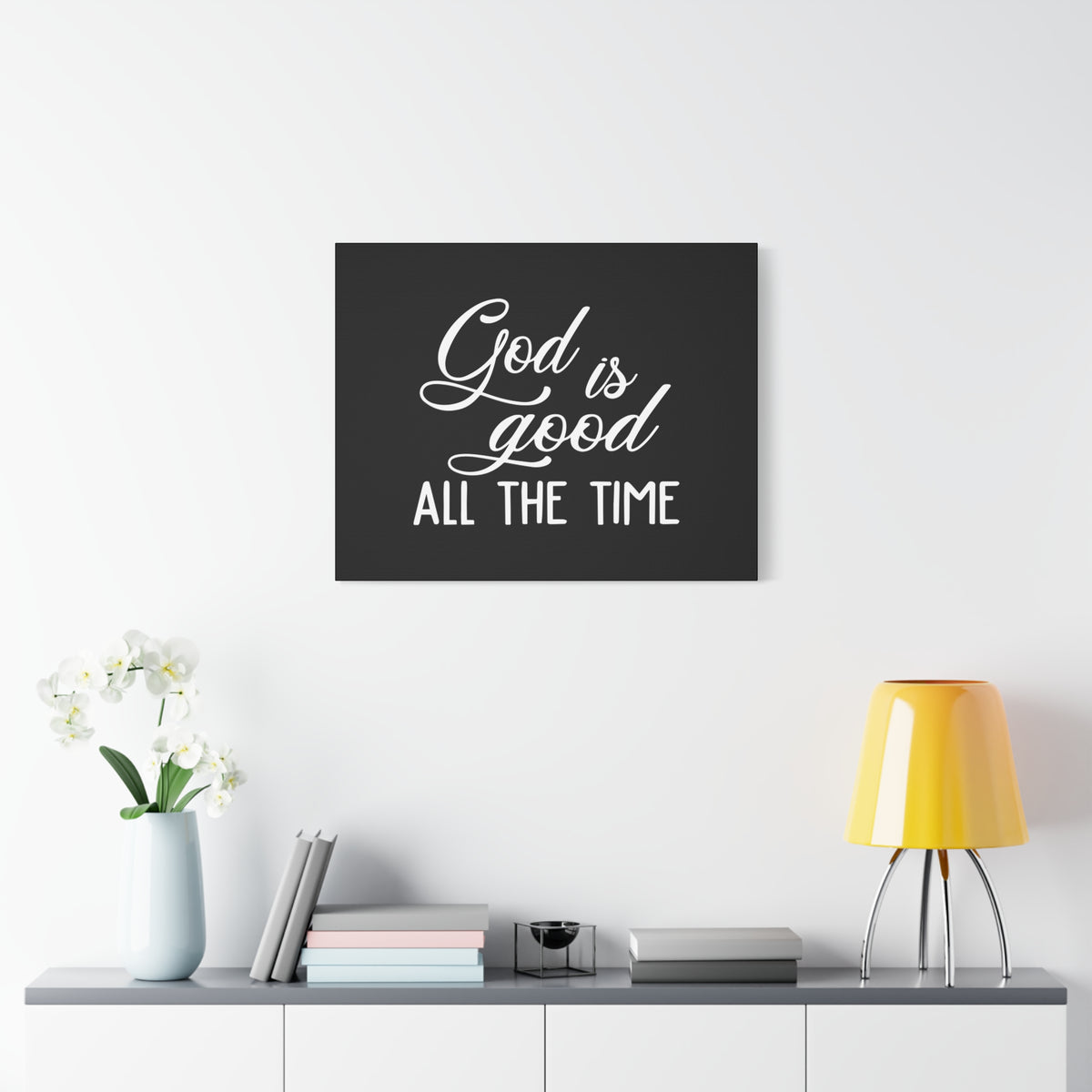 Scripture Canvas God Is Good All The Time Psalm 100:5 Black Christian Wall Art Bible Verse Print Ready to Hang-Express Your Love Gifts