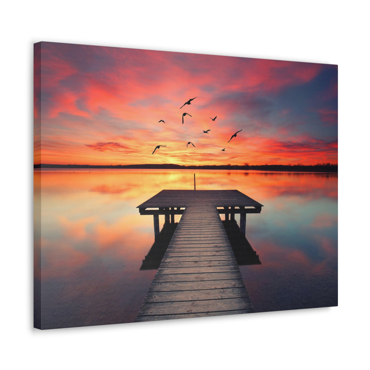 Wooden Bridge Lake View Dawn Nature Wilderness Photography Canvas Wall Art for Home Decor Ready-to-Hang-Express Your Love Gifts