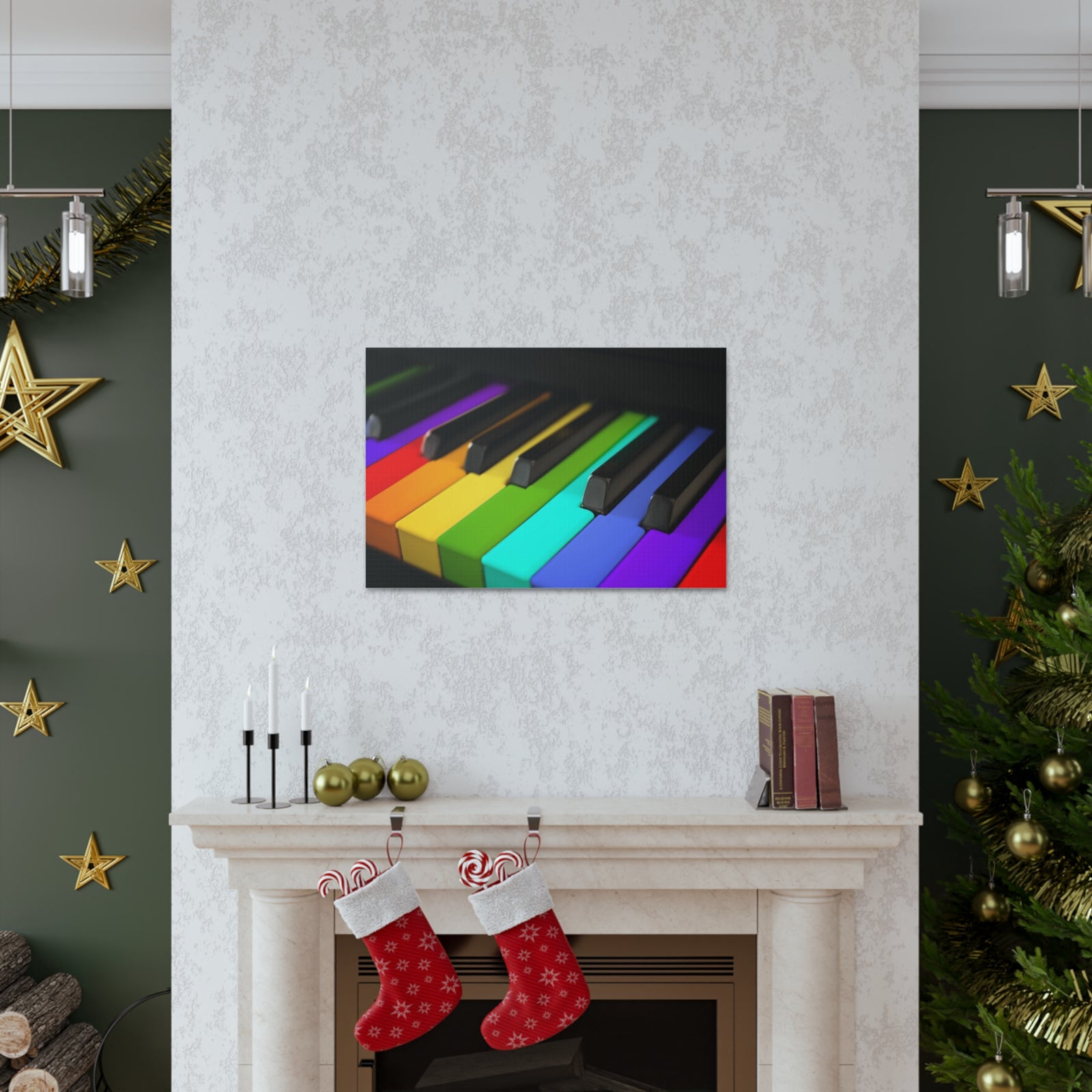 Piano Keys In Rainbow Music Lover's Delight Piano Keyboard Canvas Wall Art for Home Decor Ready-to-Hang-Express Your Love Gifts