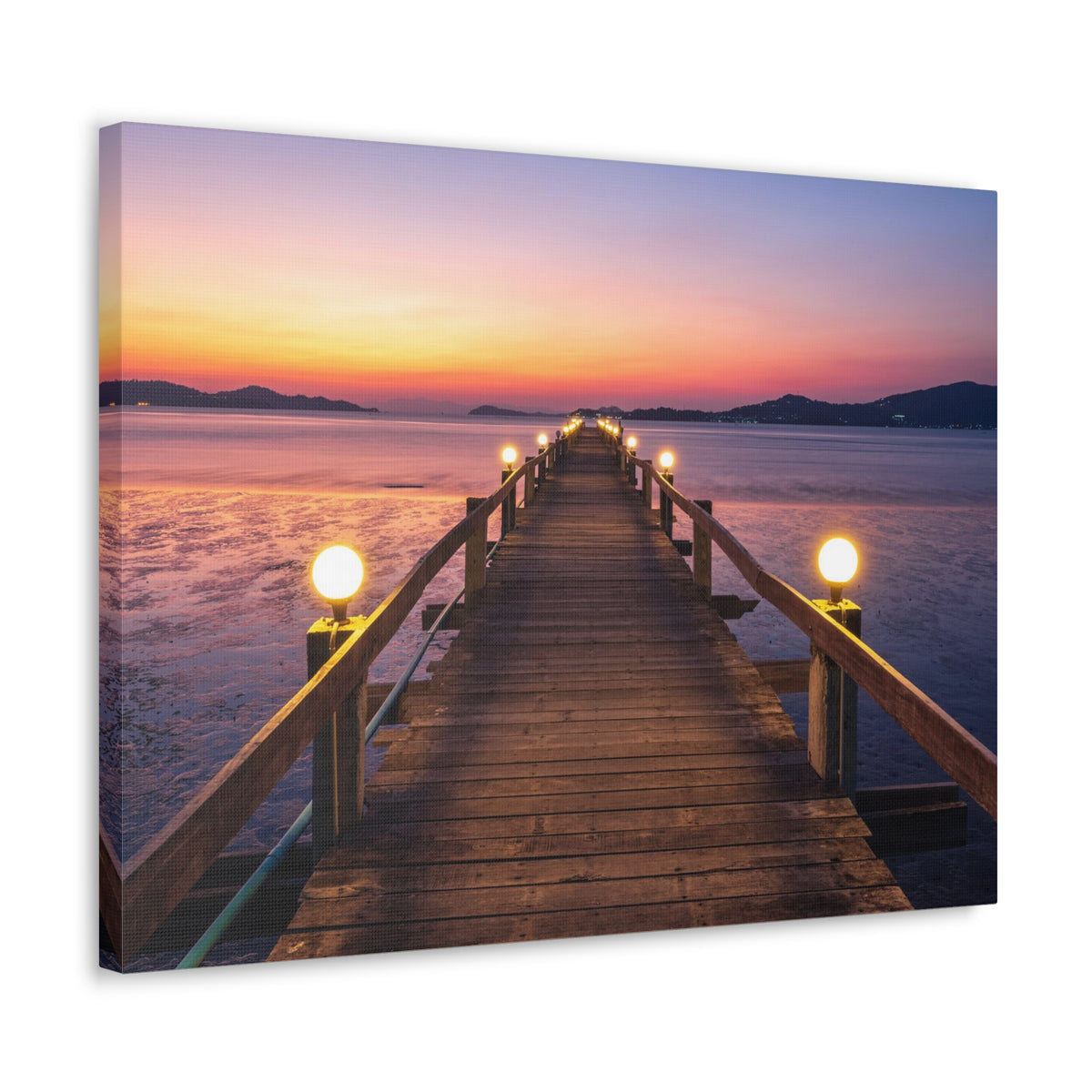 Sunset Wooden Bridge Lake View Nature Wilderness Photography Canvas Wall Art for Home Decor Ready-to-Hang-Express Your Love Gifts