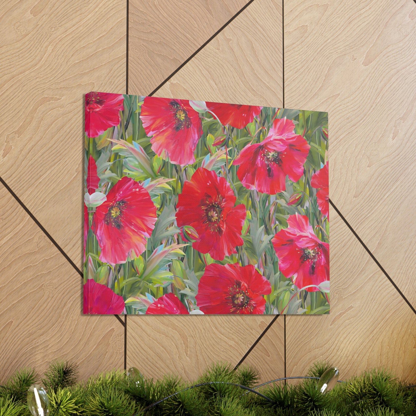 Seamless Floral Pattern Red Poppies Flower Canvas Wall Art for Home Decor Ready-to-Hang-Express Your Love Gifts