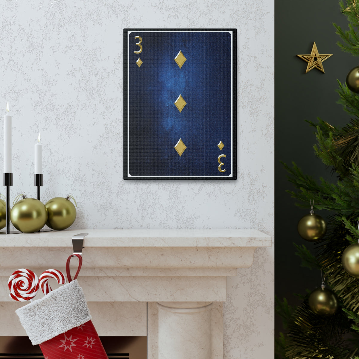 Three Of Diamonds Space Background Playing Card Canvas Wall Art for Home Decor Ready-to-Hang-Express Your Love Gifts