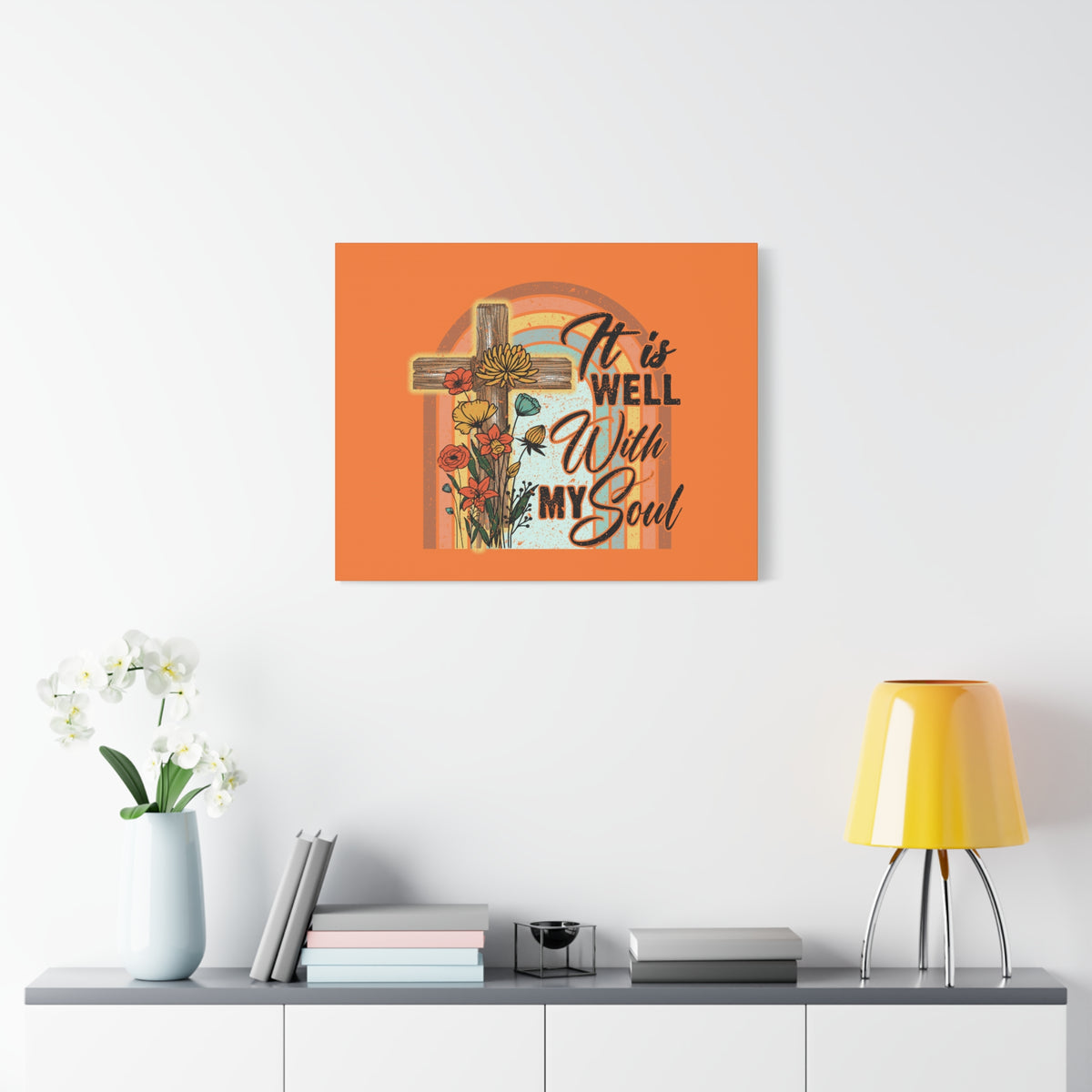 Scripture Canvas With My Soul Psalm 42:7 Bright Orange Christian Wall Art Bible Verse Print Ready to Hang-Express Your Love Gifts