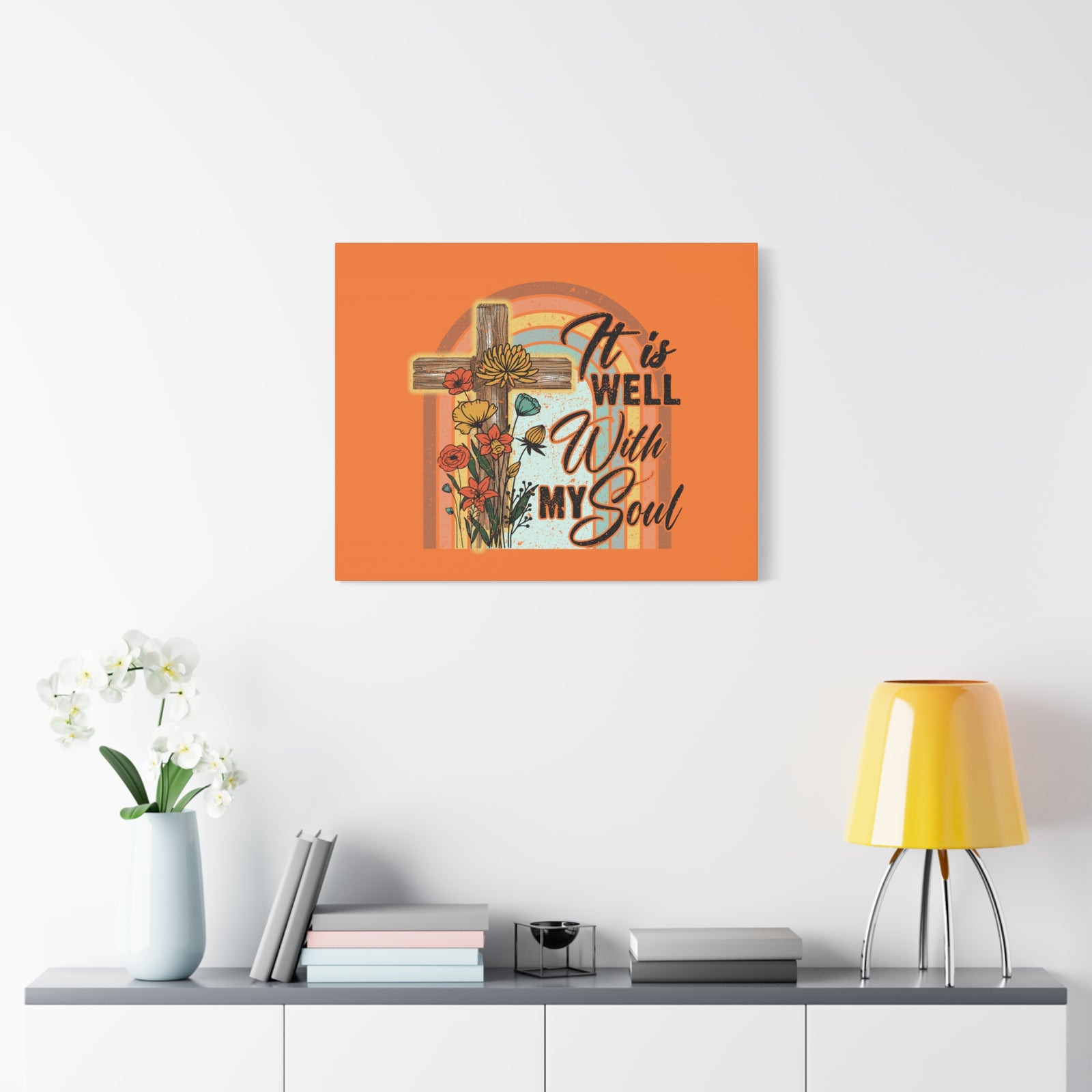 Scripture Canvas With My Soul Psalm 42:7 Bright Orange Christian Wall Art Bible Verse Print Ready to Hang-Express Your Love Gifts