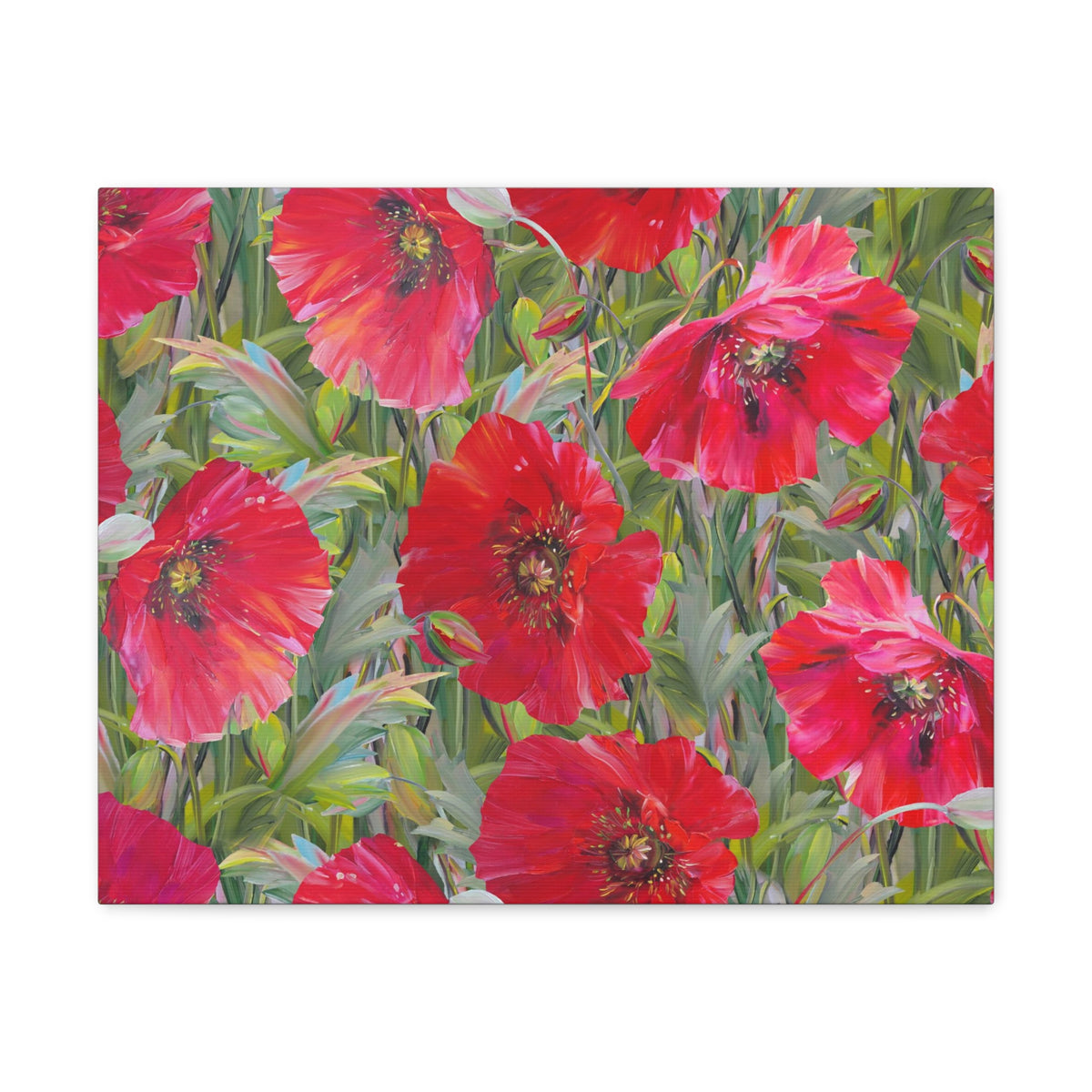 Seamless Floral Pattern Red Poppies Flower Canvas Wall Art for Home Decor Ready-to-Hang-Express Your Love Gifts