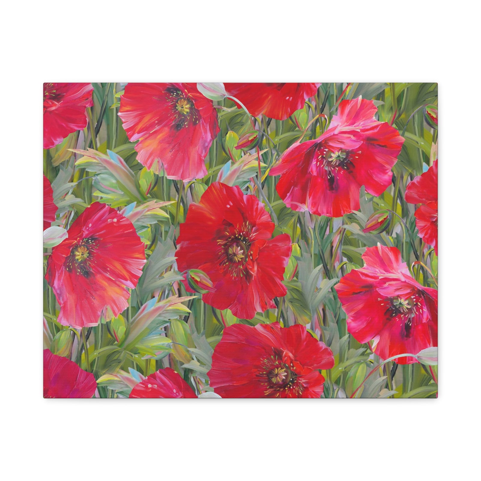 Seamless Floral Pattern Red Poppies Flower Canvas Wall Art for Home Decor Ready-to-Hang-Express Your Love Gifts