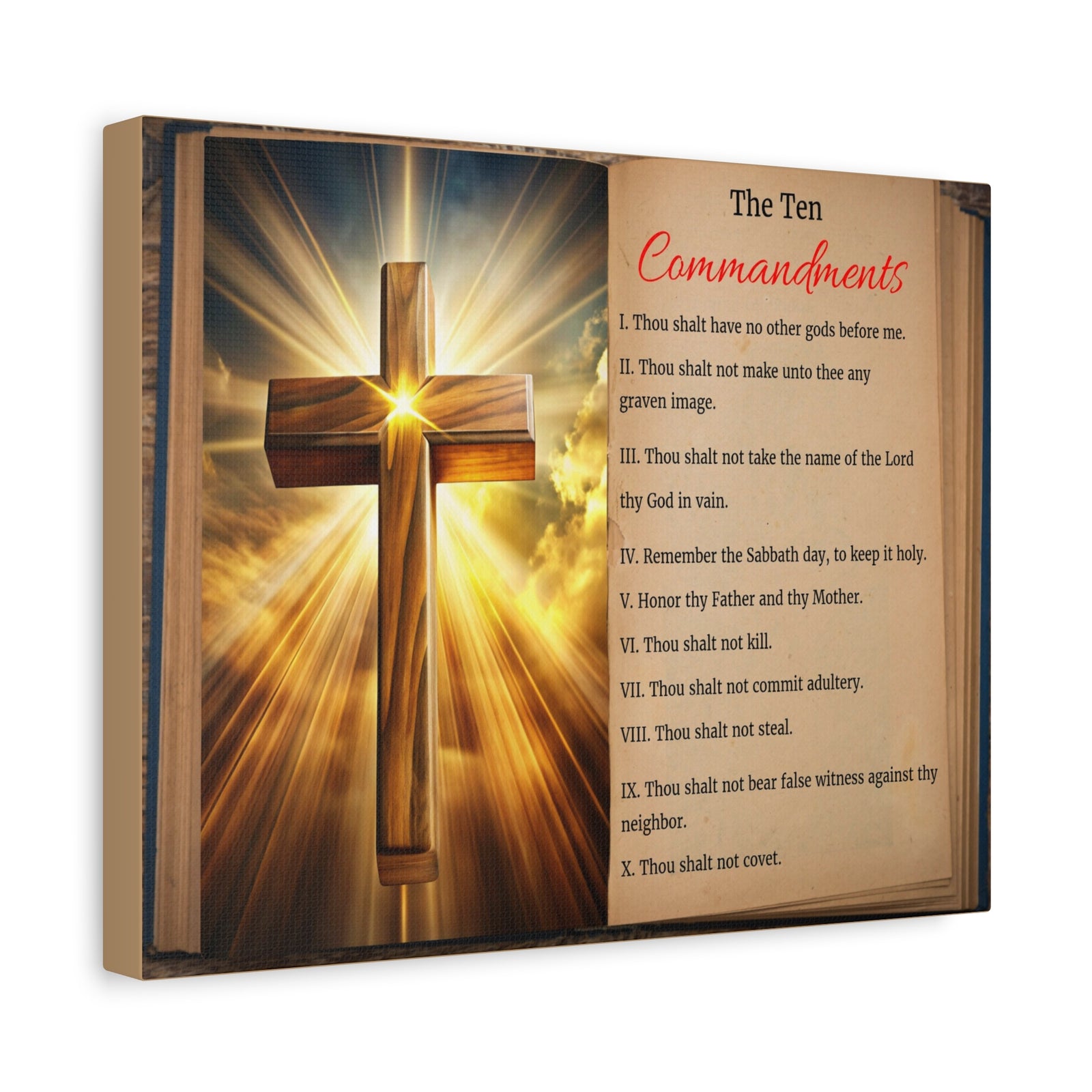 Scripture Walls The Ten Commandments Open Book Cross Bible Canvas Christian Wall Art Ready to Hang Unframed-Express Your Love Gifts