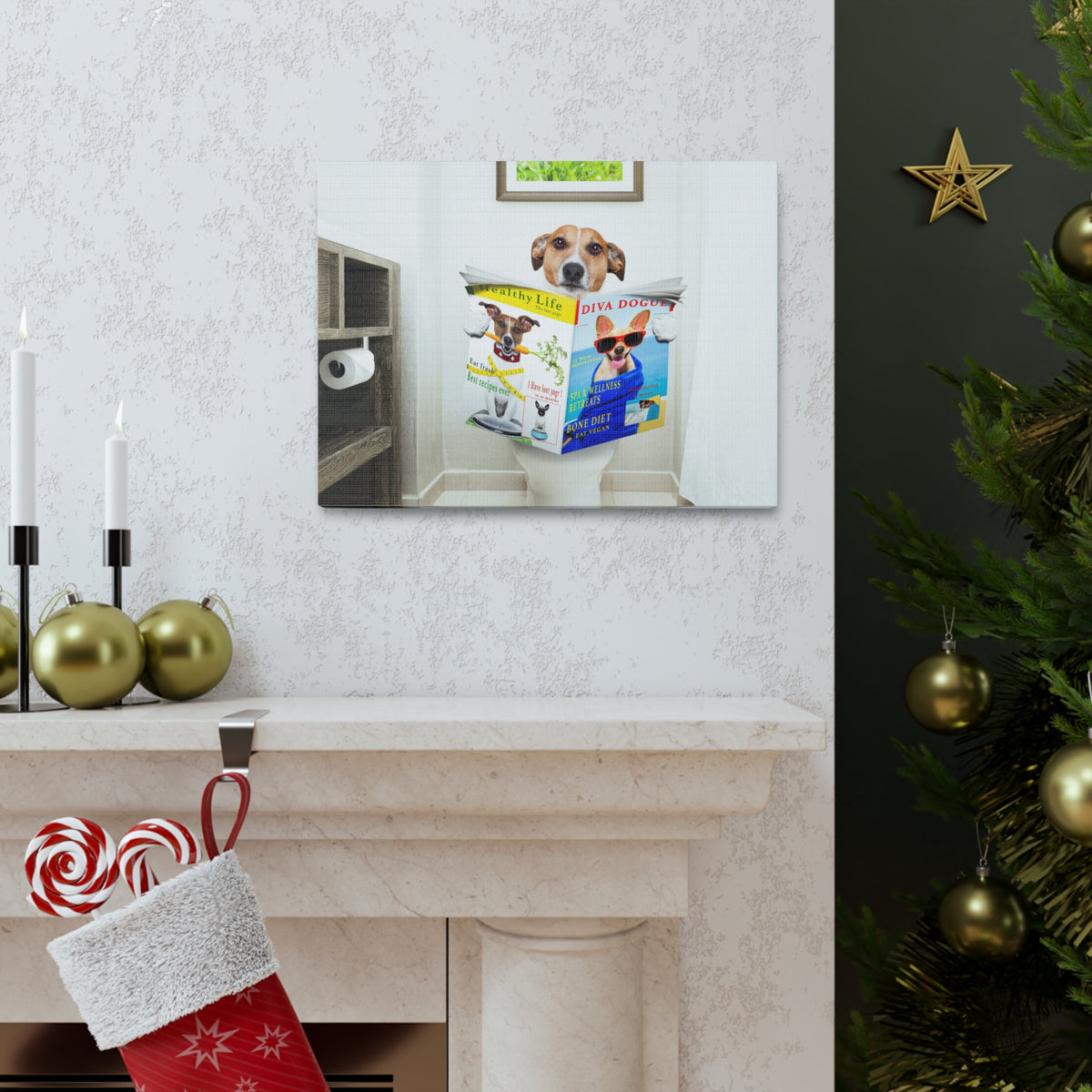 Jack Russell Terrier Reading Magazine On Toilet Funny Canvas Wall Art for Home Decor Ready-to-Hand-Express Your Love Gifts