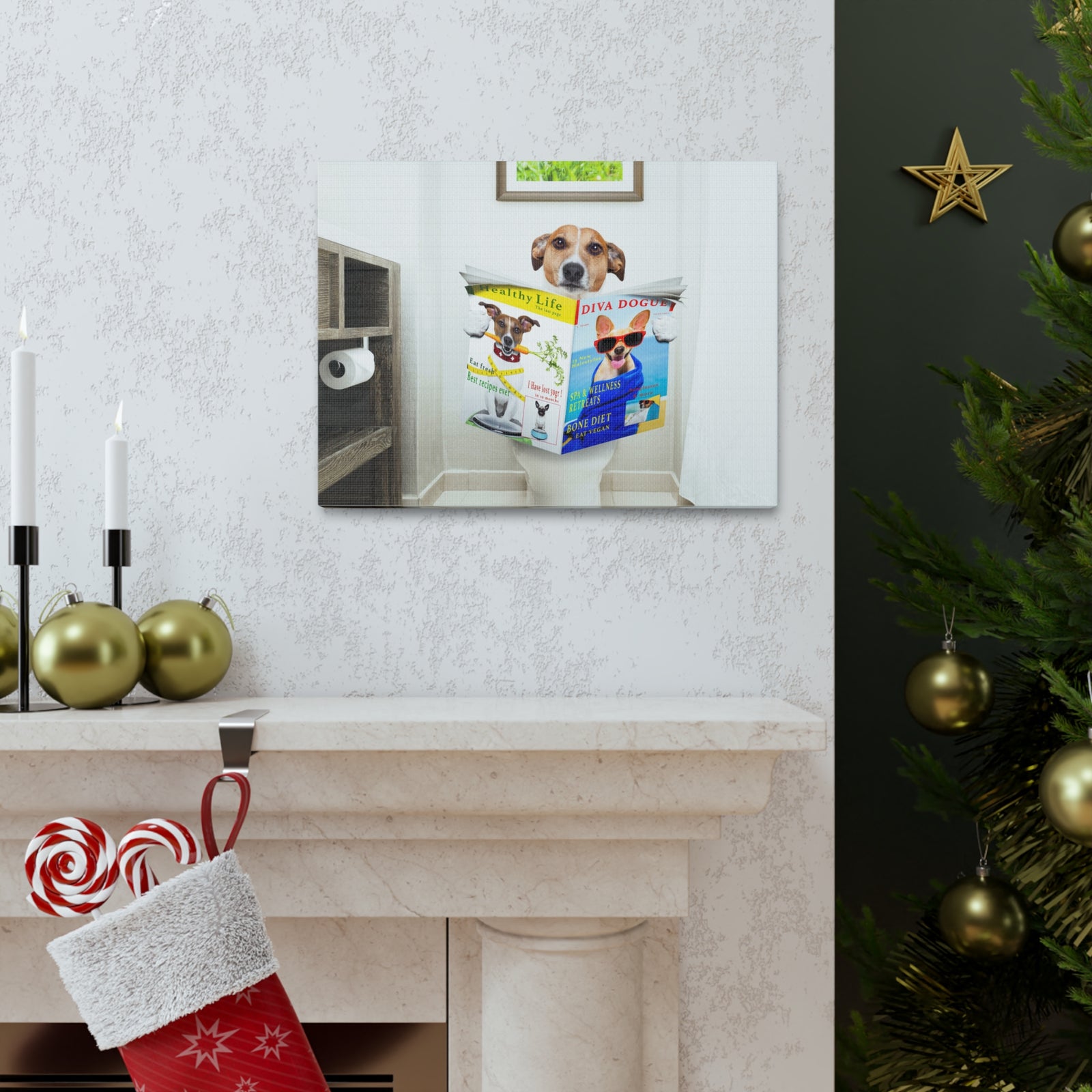 Jack Russell Terrier Reading Magazine On Toilet Funny Canvas Wall Art for Home Decor Ready-to-Hand-Express Your Love Gifts