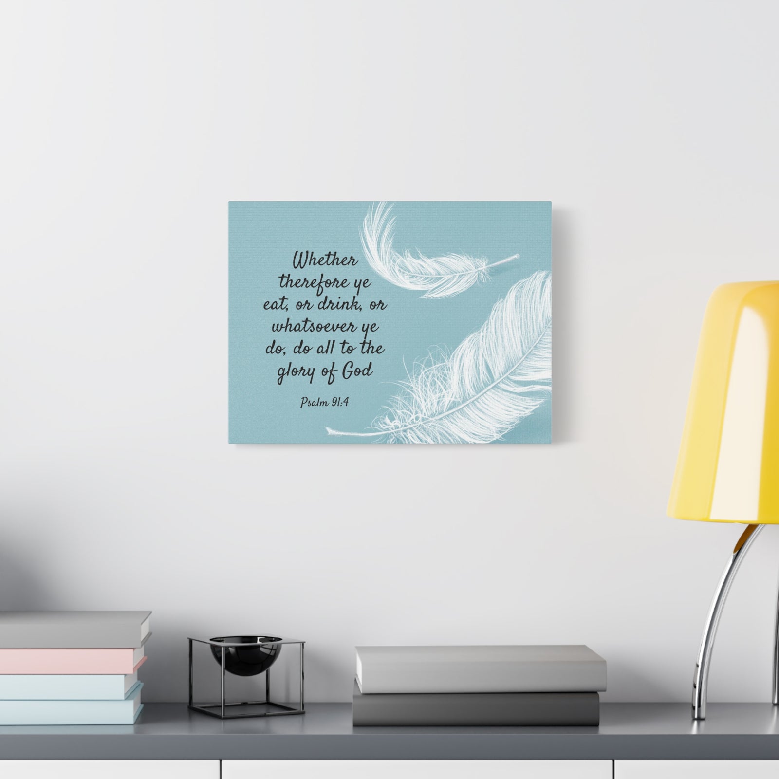 Scripture Canvas Glory Of God Psalm 91:4 Feather Christian Wall Art Bible Verse Print Ready to Hang-Express Your Love Gifts