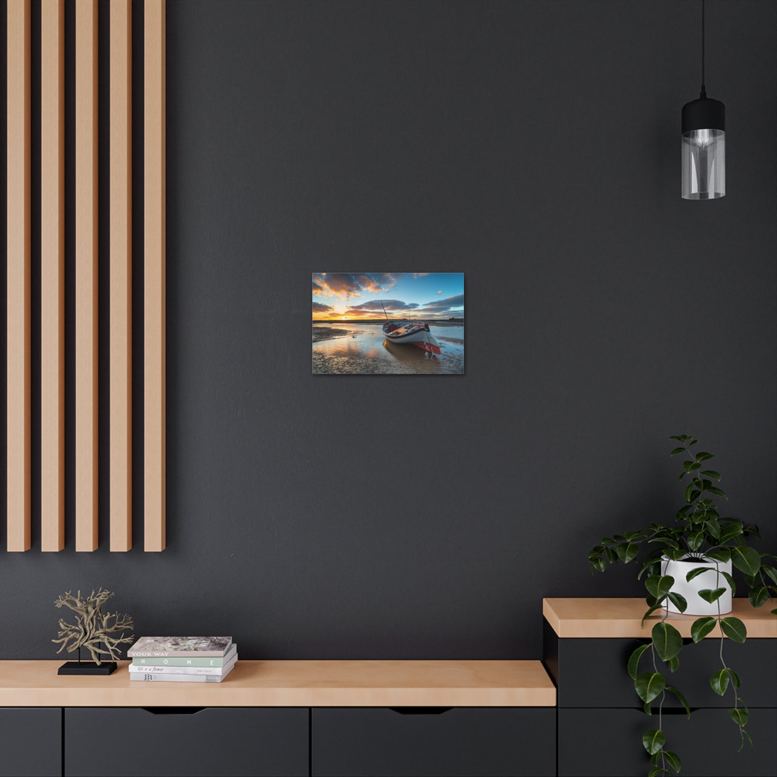 Stunning Sunset Over Fishing Boat Ocean Canvas Wall Art for Home Decor Ready-to-Hang-Express Your Love Gifts