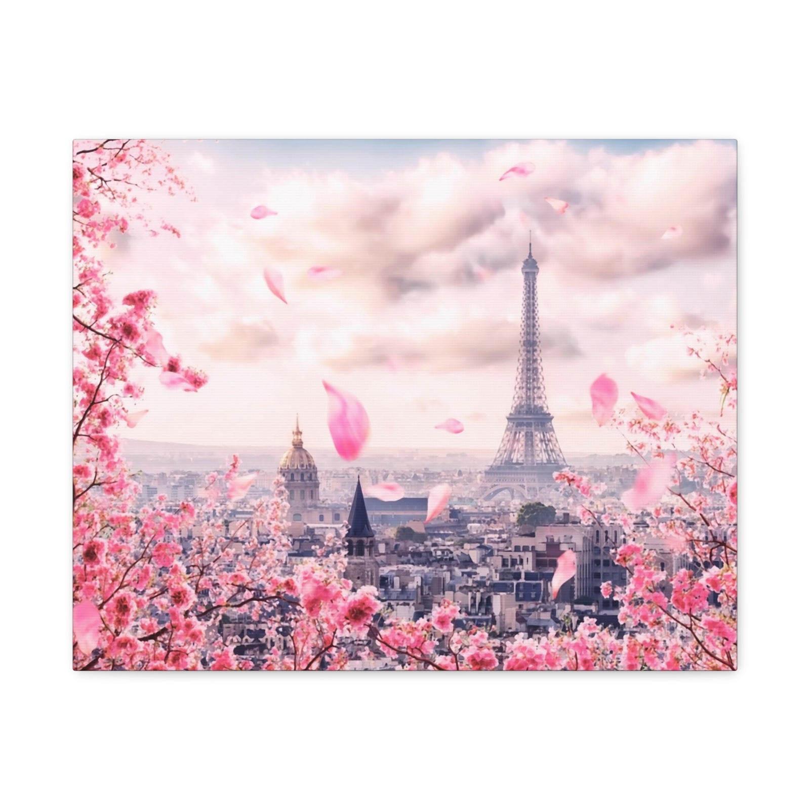 Paris Pink Tree Eiffel Tower France Canvas Artwork High-Quality Breathtaking French City for Home Decor Ready to Hang-Express Your Love Gifts
