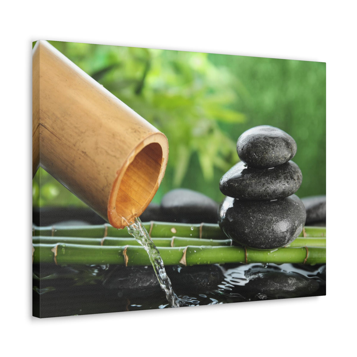Traditional Bamboo Fountain Forest Floral Nature Photography Canvas Wall Art for Home Decor Ready-to-Hang-Express Your Love Gifts