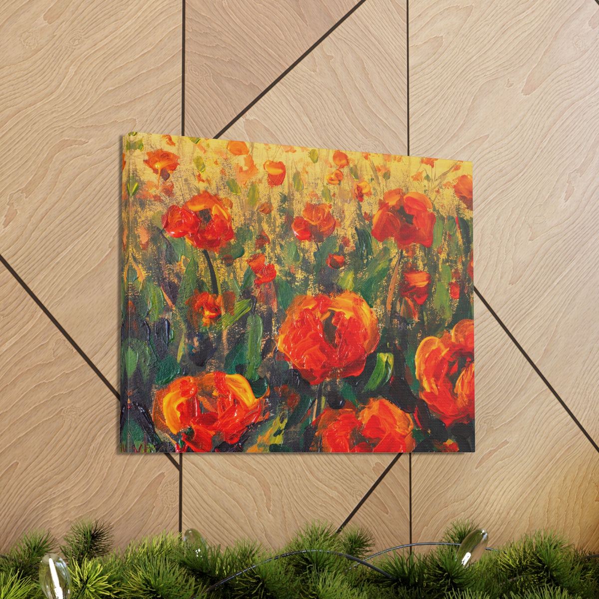 Red Large Poppies In Green Grass Flower Canvas Wall Art for Home Decor Ready-to-Hang-Express Your Love Gifts
