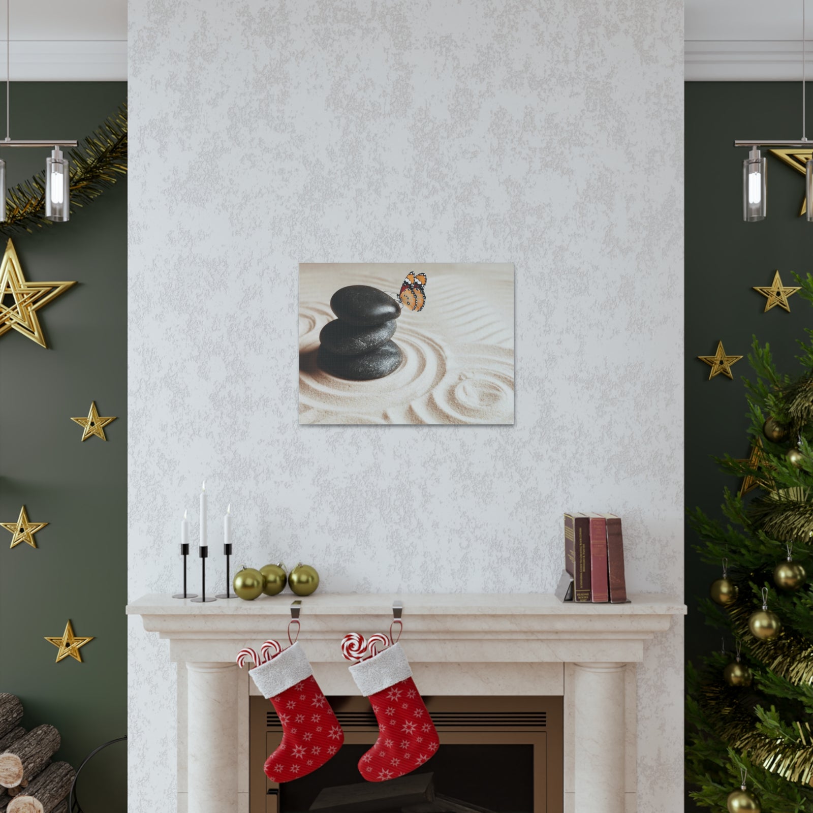 Stones on Sand Forest Floral Nature Photography Canvas Wall Art for Home Decor Ready-to-Hang-Express Your Love Gifts