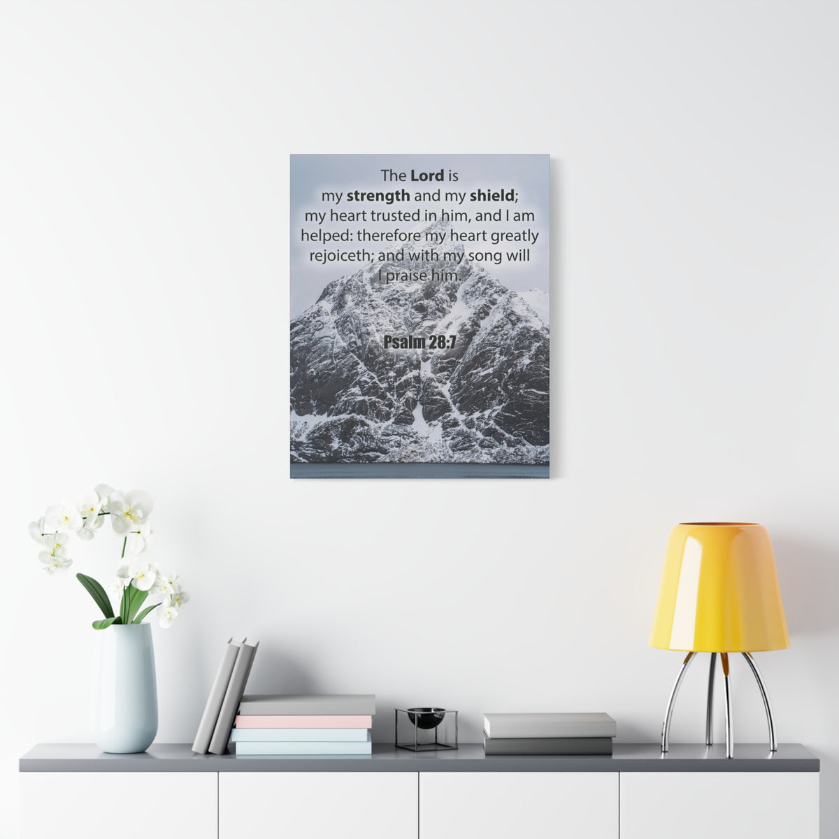 Bible Verse CanvasThe Lord is My Strength and Shield Psalm 28:7 Christian Home Decor Scripture Art-Express Your Love Gifts