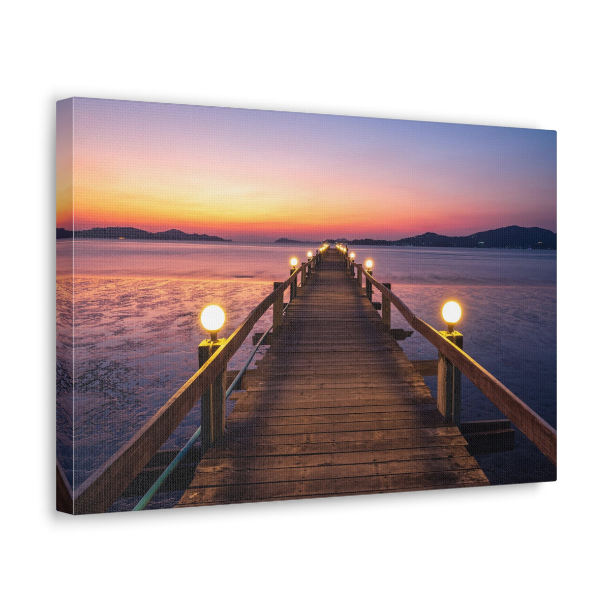 Sunset Wooden Bridge Lake View Nature Wilderness Photography Canvas Wall Art for Home Decor Ready-to-Hang-Express Your Love Gifts