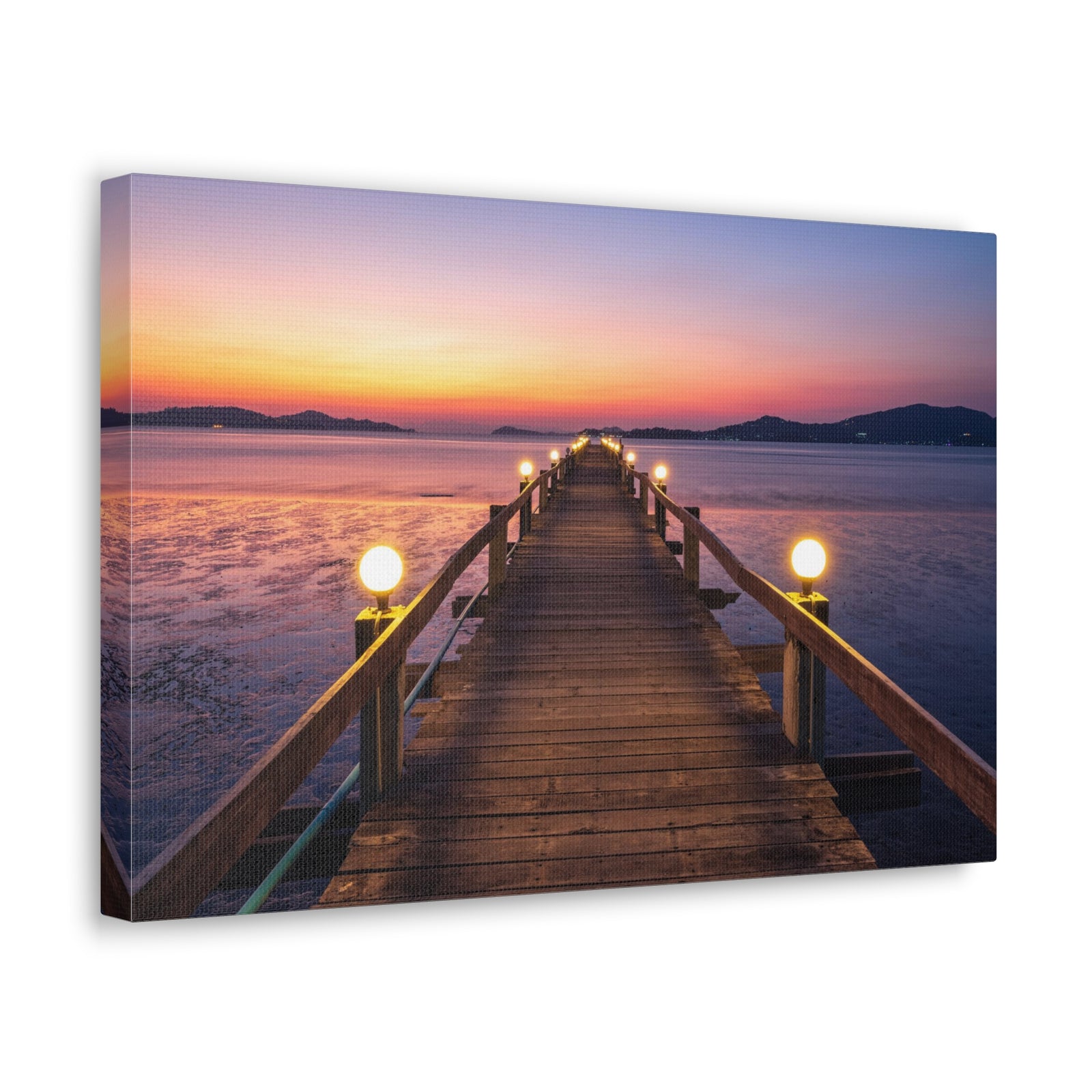 Sunset Wooden Bridge Lake View Nature Wilderness Photography Canvas Wall Art for Home Decor Ready-to-Hang-Express Your Love Gifts