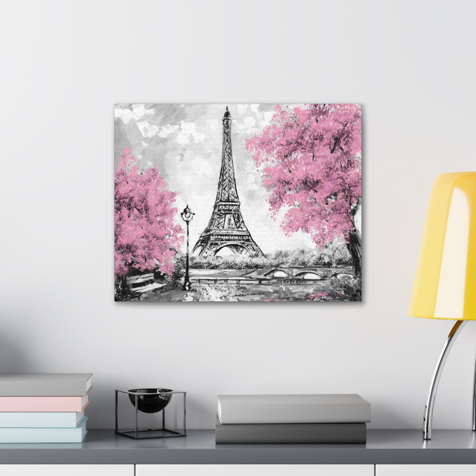 Eiffel Tower Pink Tree France Canvas Artwork High-Quality Breathtaking French City for Home Decor Ready to Hang-Express Your Love Gifts