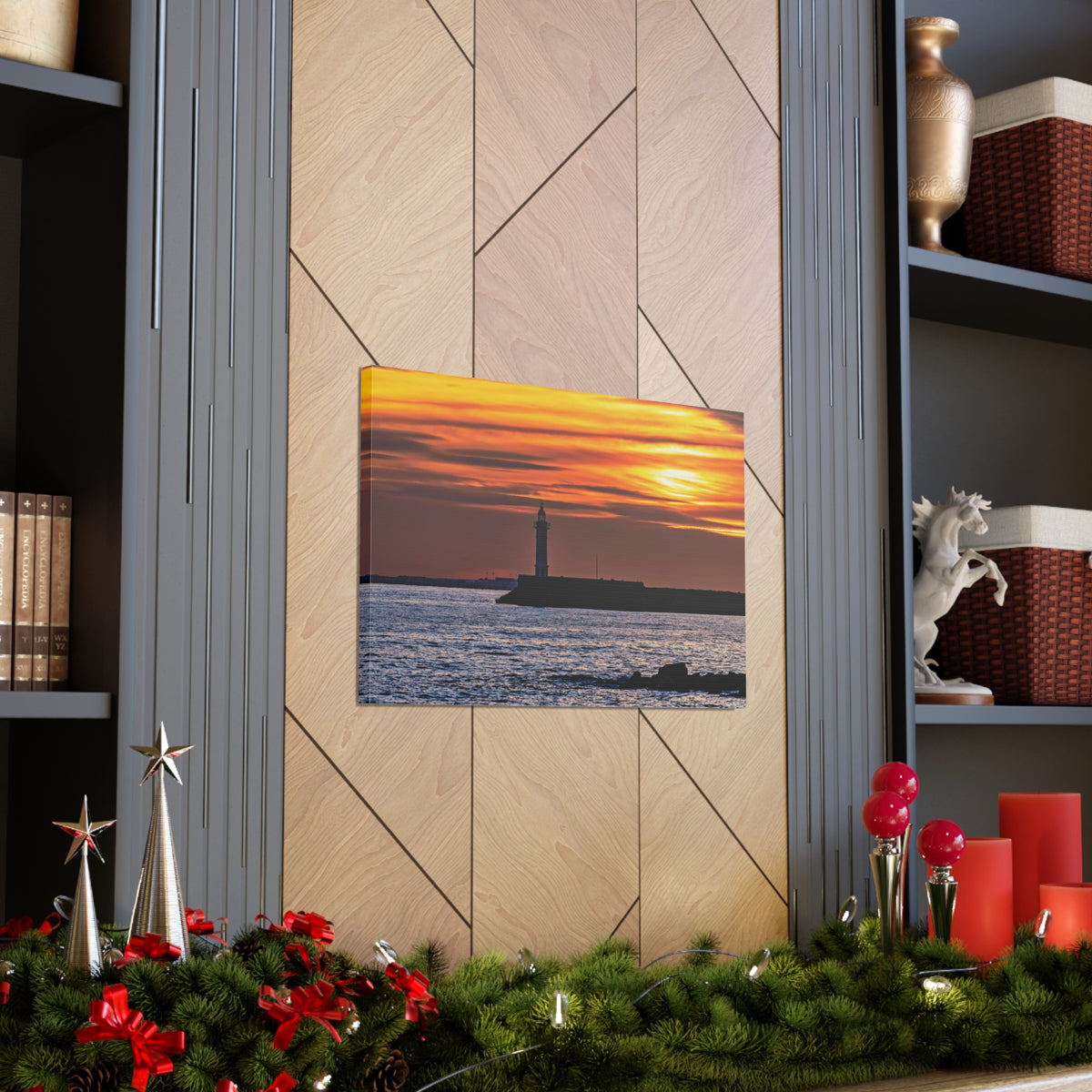Sunset with Lighthouse Forest Floral Nature Photography Canvas Wall Art for Home Decor Ready-to-Hang-Express Your Love Gifts