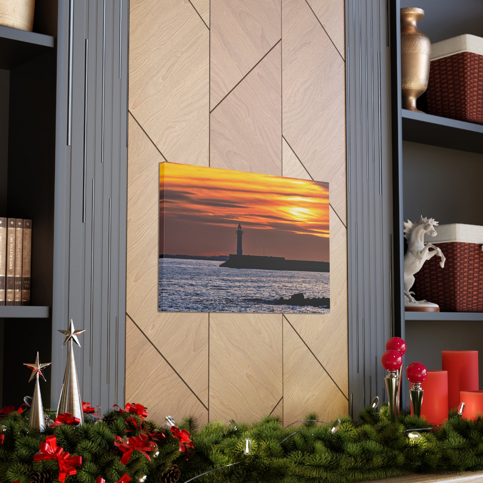 Sunset with Lighthouse Forest Floral Nature Photography Canvas Wall Art for Home Decor Ready-to-Hang-Express Your Love Gifts