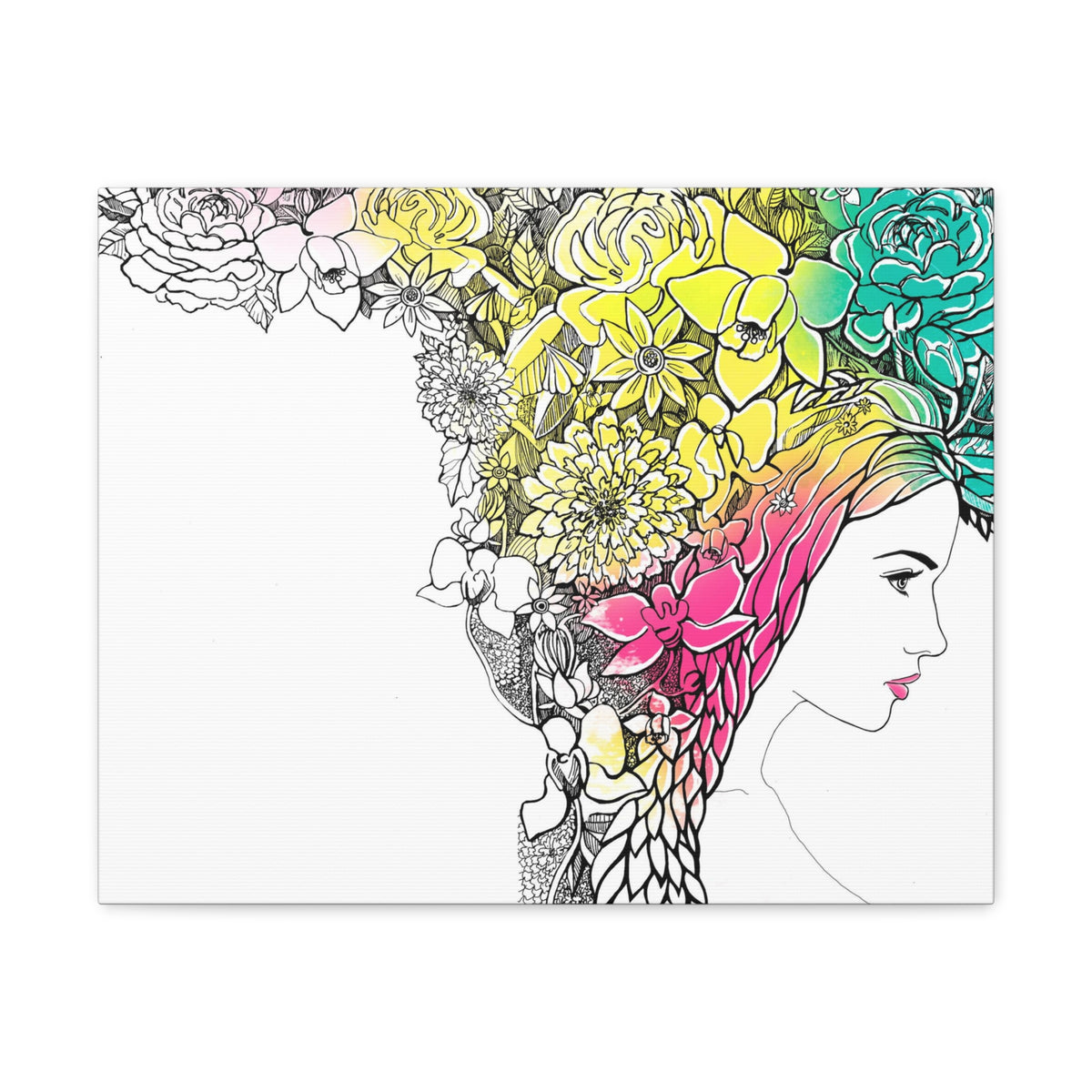 Young Girl With Hair Made Of Flowers And Leaves Flower Canvas Wall Art for Home Decor Ready-to-Hang-Express Your Love Gifts