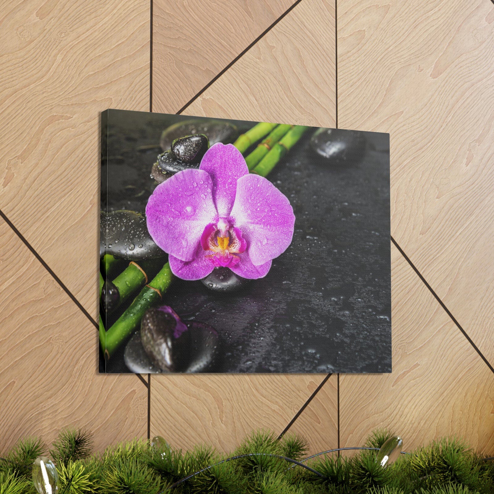 Pink Orchid and Stone Forest Floral Nature Photography Canvas Wall Art for Home Decor Ready-to-Hang-Express Your Love Gifts