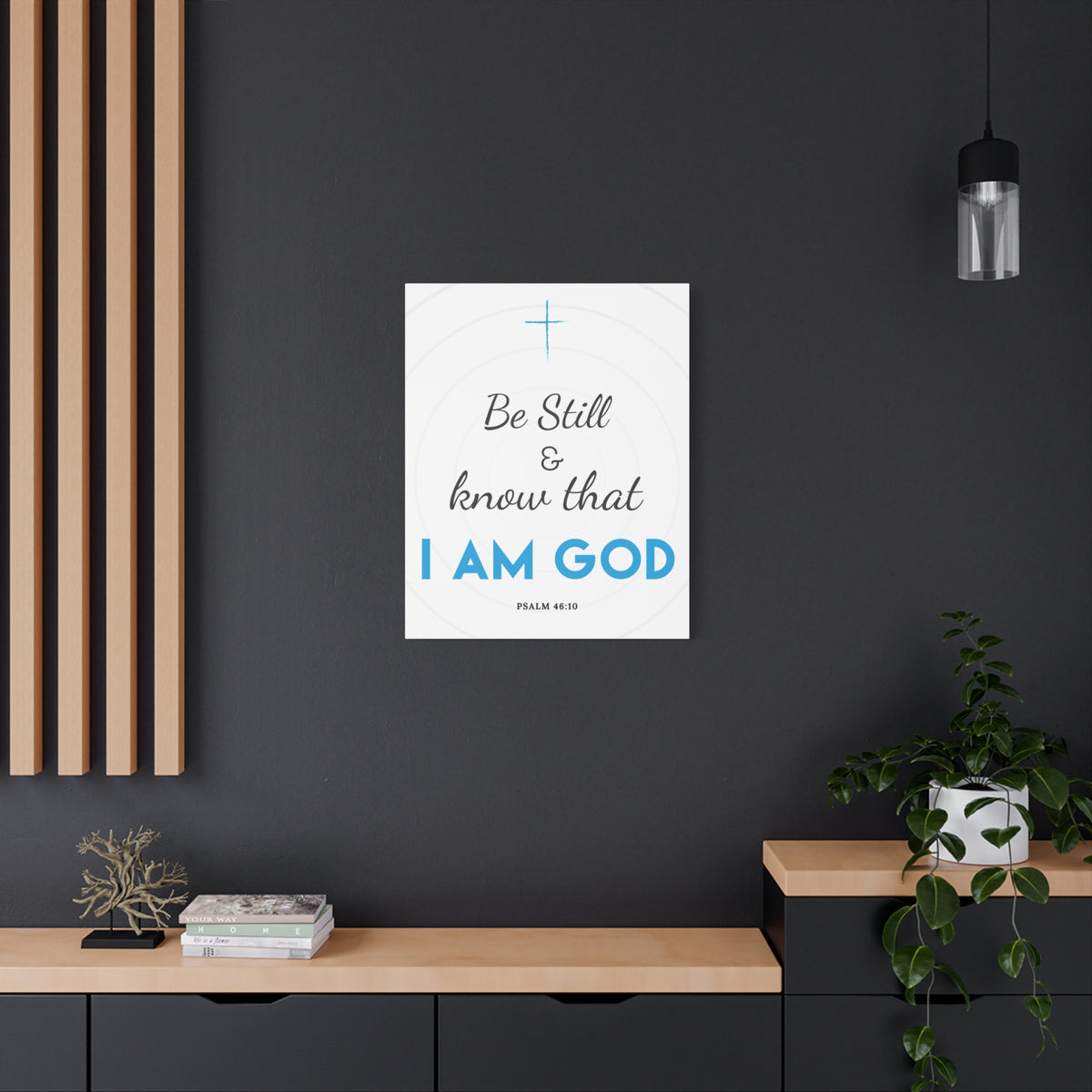 Scripture Canvas Be Still And Know Psalm 46:10 Blue Christian Wall Art Bible Verse Print Ready To Hang-Express Your Love Gifts