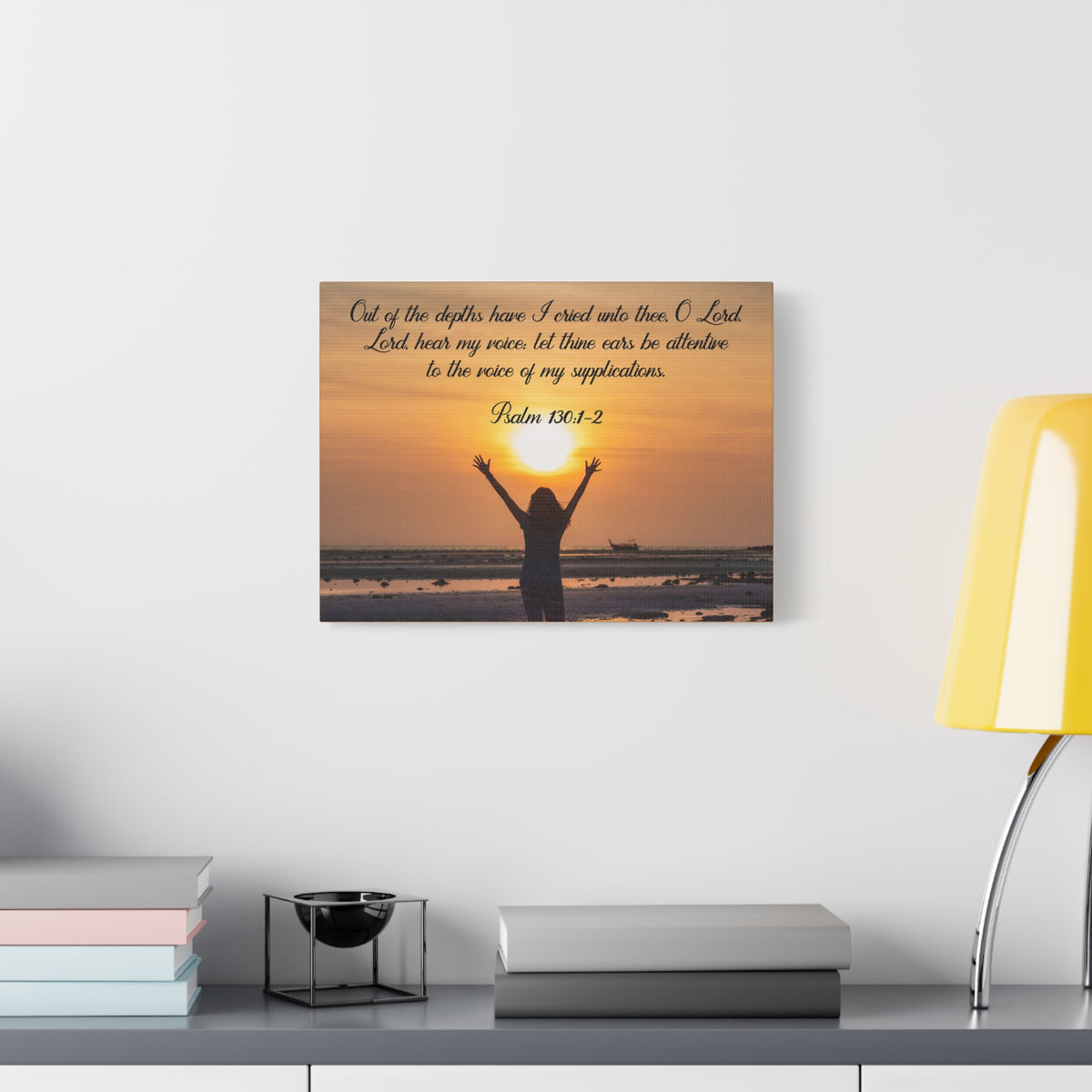 Bible Verse Canvas Out of The Depths Psalm 130:1-2 Christian Home Décor Wall Art Scripture Ready to Hang Faith Print-Express Your Love Gifts