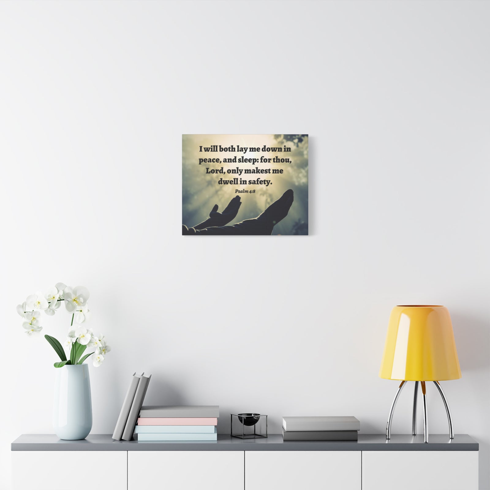Scripture Walls Dwell In Safety Psalm 4:8 Bible Verse Canvas Christian Wall Art Ready to Hang-Express Your Love Gifts